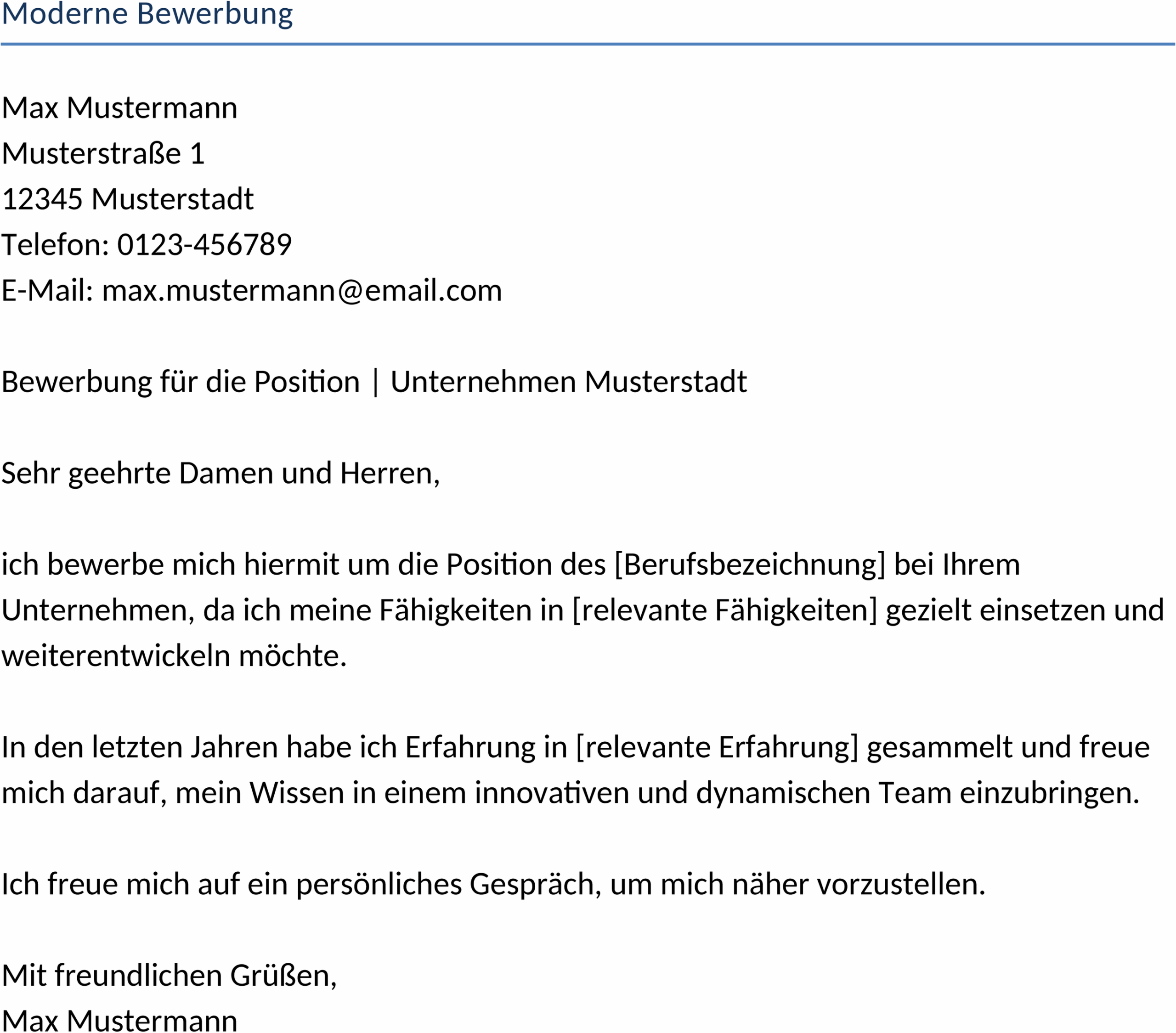 Moderne Bewerbung Word-Vorlage