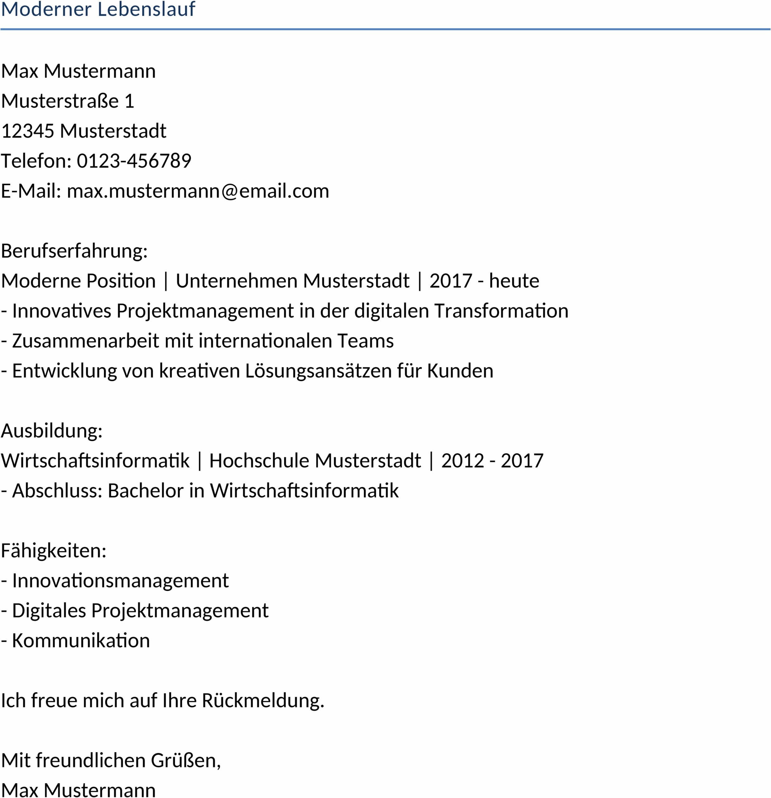 Moderner Lebenslauf als Word-Dokument