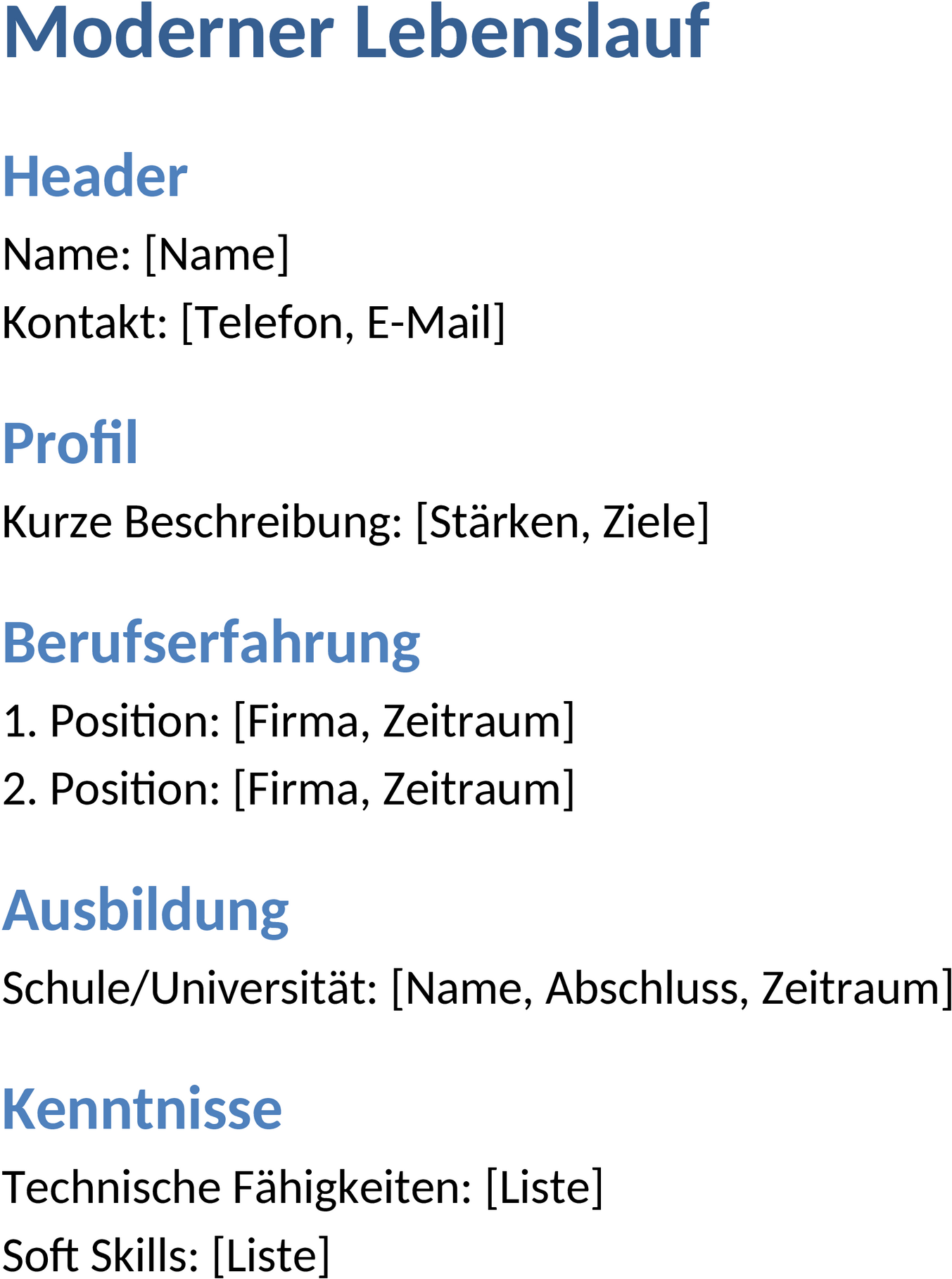 Moderner Lebenslauf im Word-Format