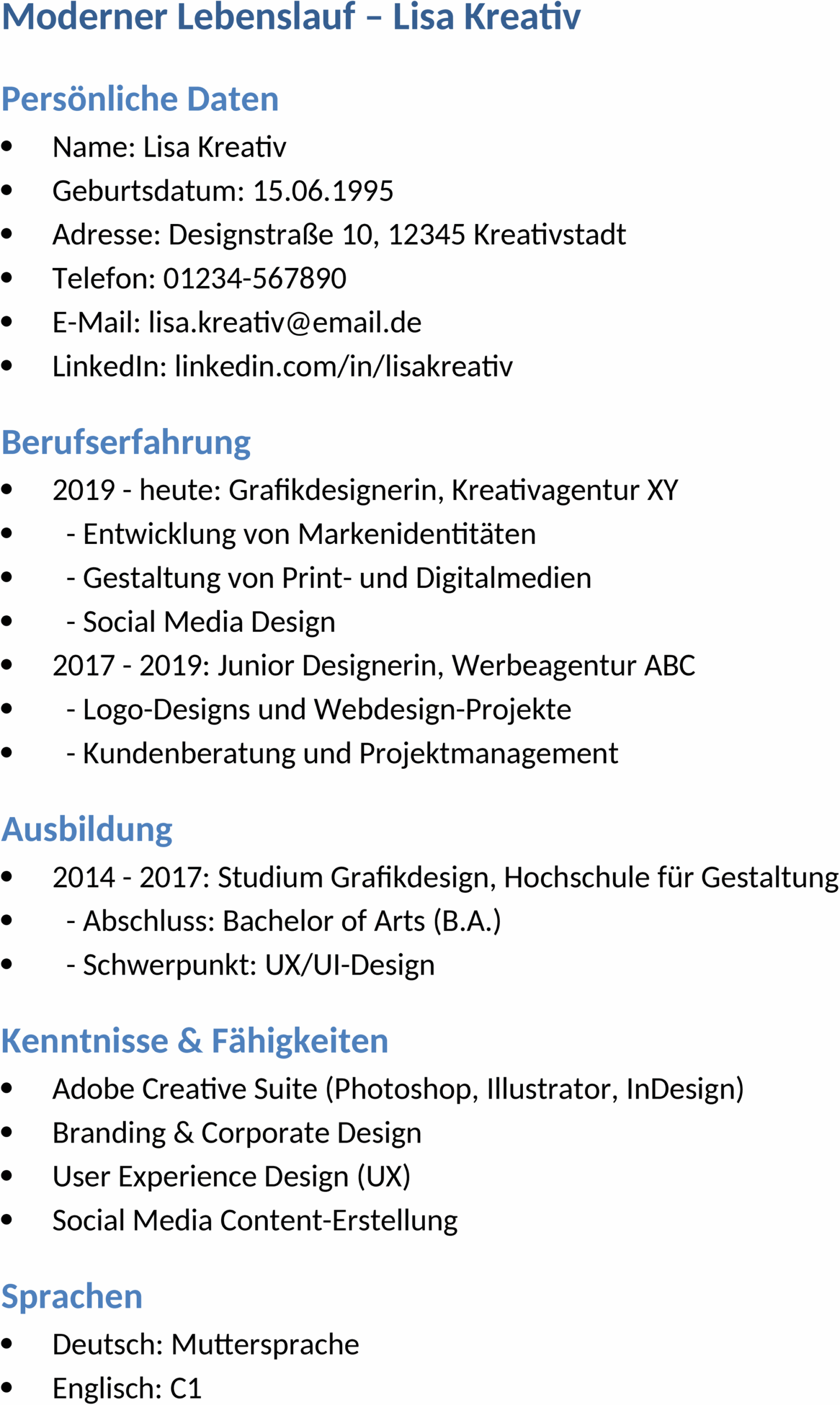 Moderner Lebenslauf Word-Vorlage