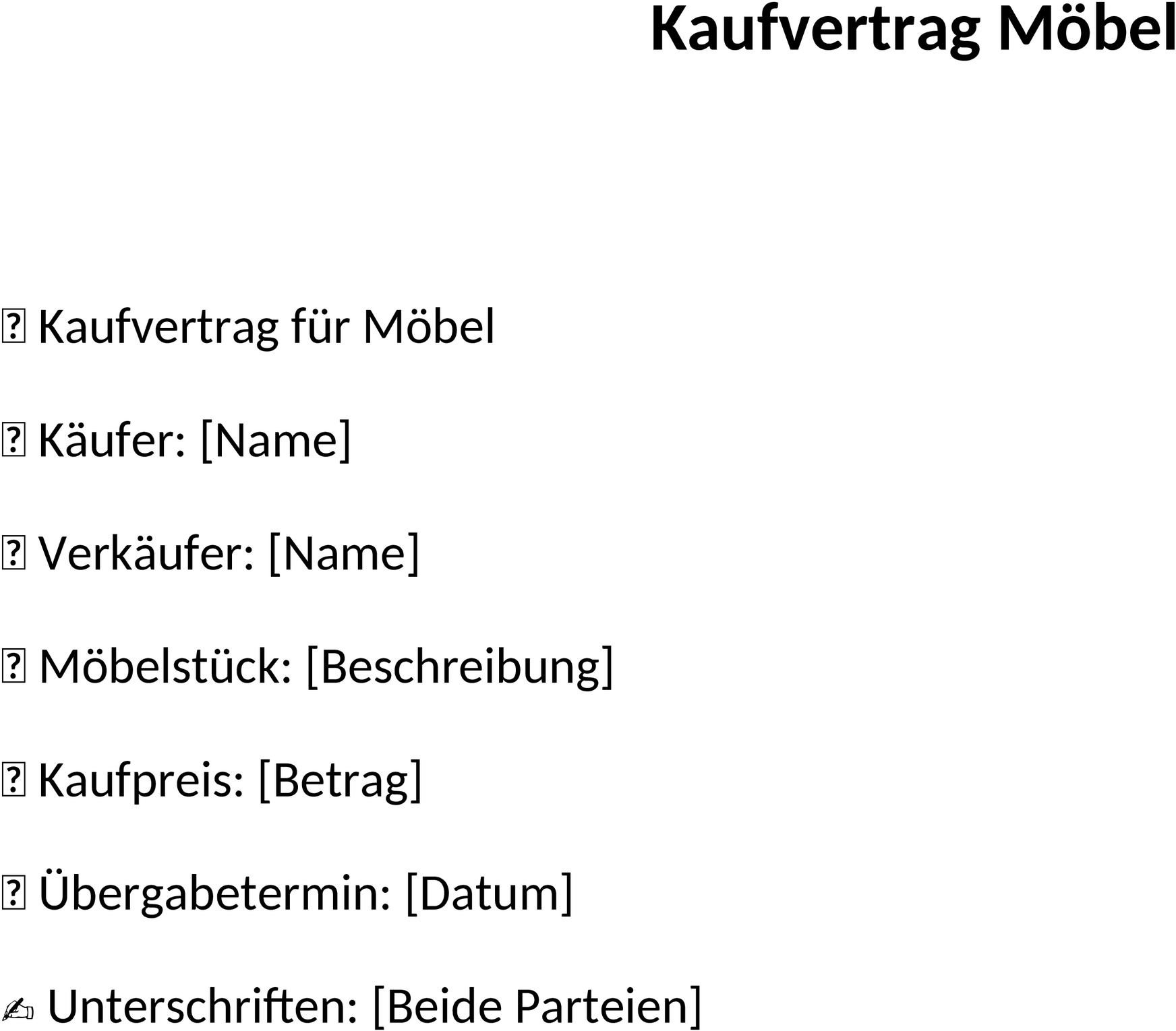 Möbel-Kaufvertrag als Word-Dokument