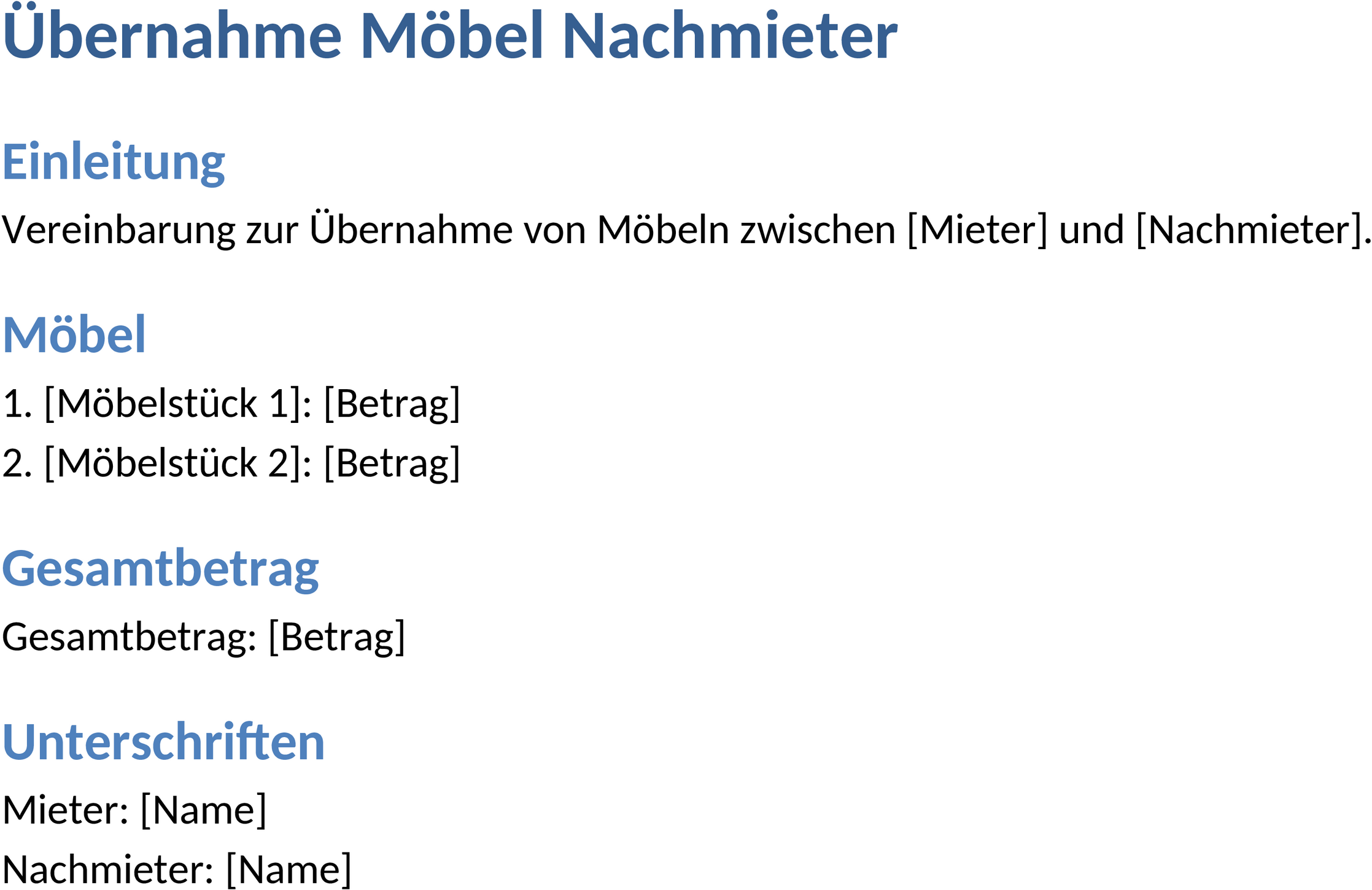 Moebeluebernahme Vereinbarung Word-Datei