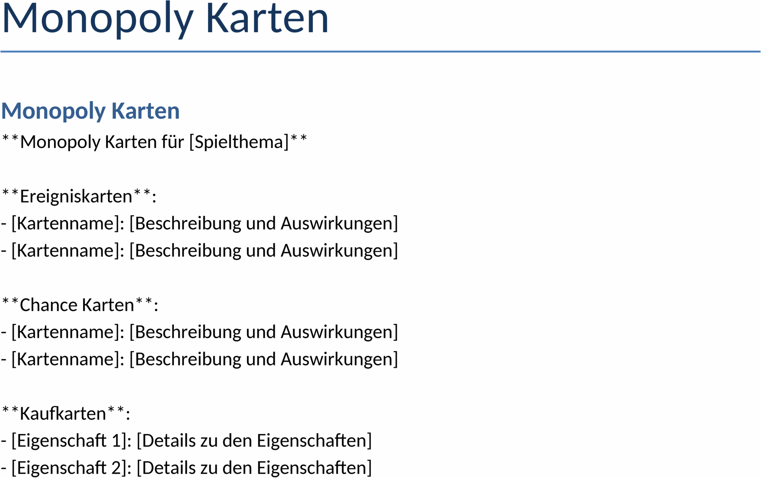 Monopoly Karten Word-Vorlage