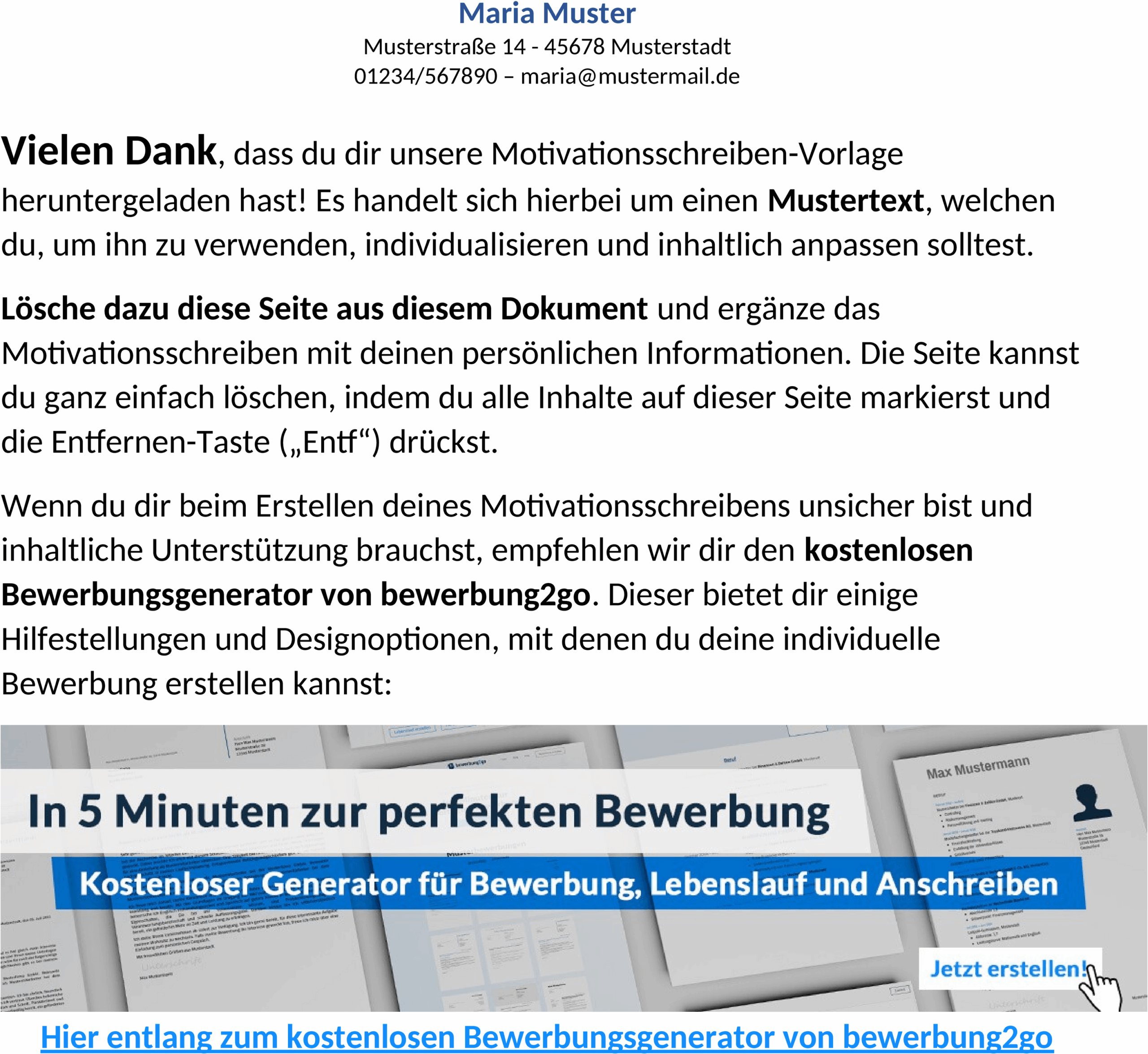Word-Dokument Motivationsschreiben Auslandssemester