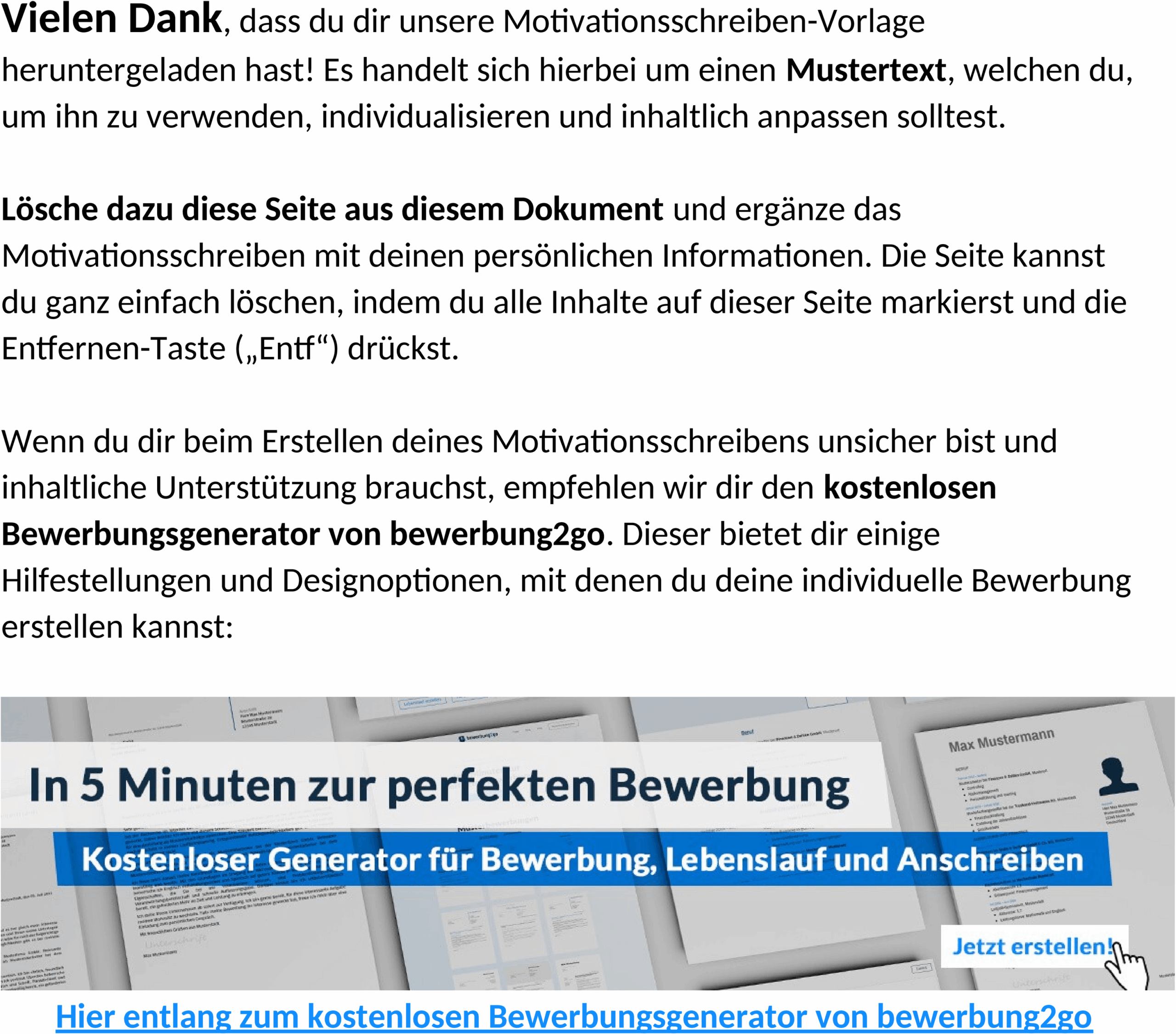 Motivationsschreiben Bachelorarbeit Word-Vorlage