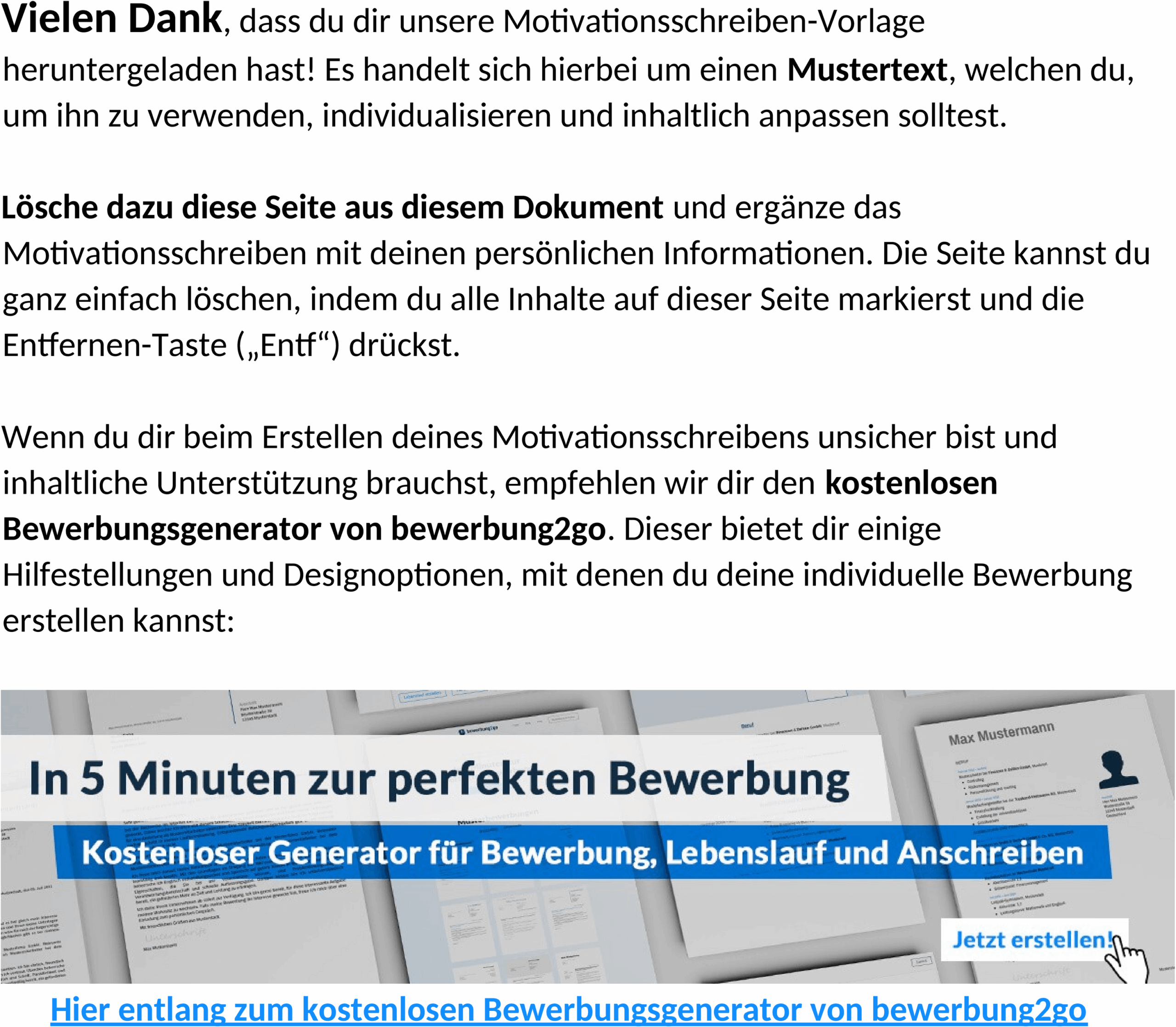 Word-Template für Motivationsschreiben FÖJ