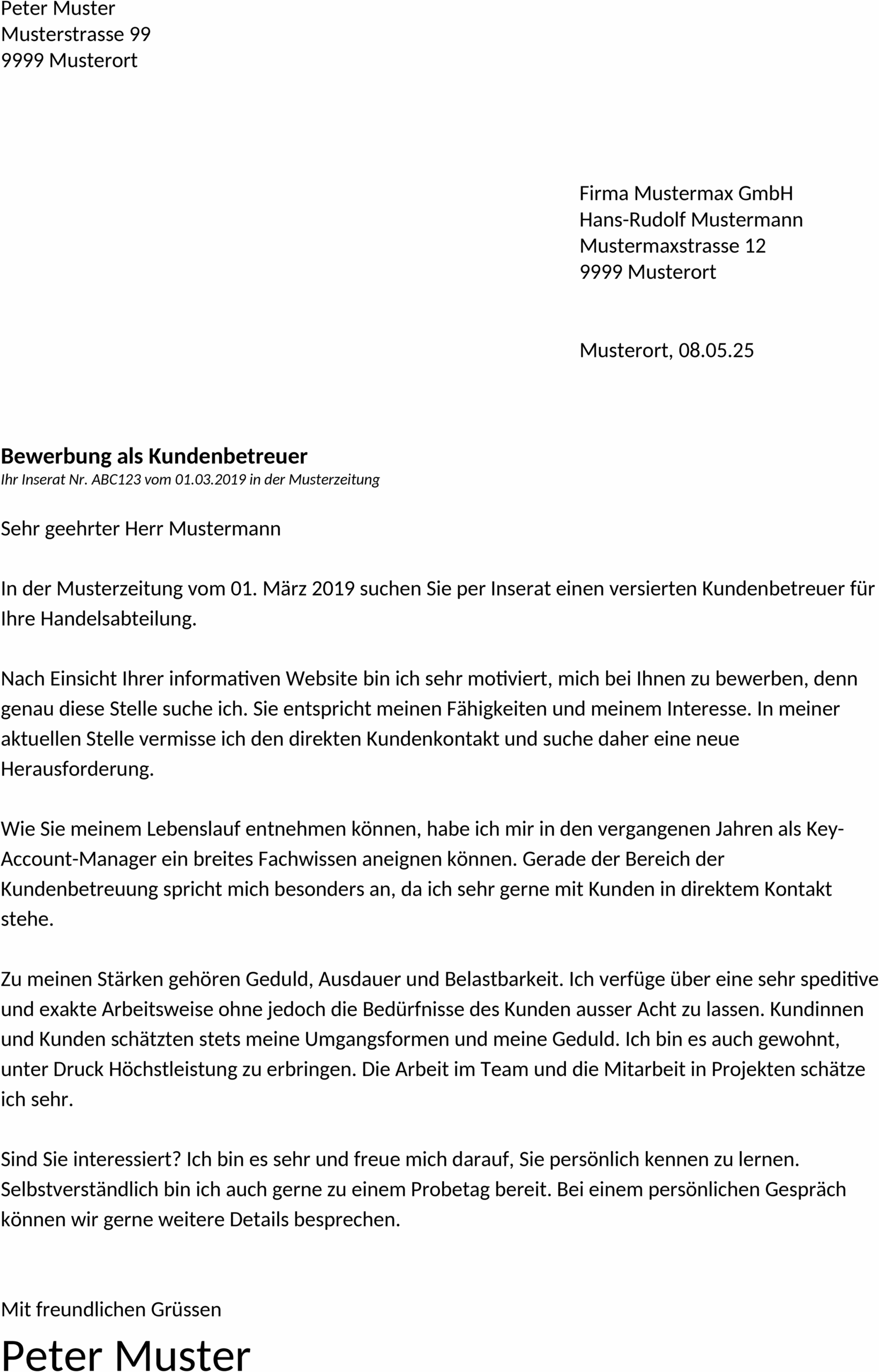 Motivationsschreiben Muster Vorlage Schweiz