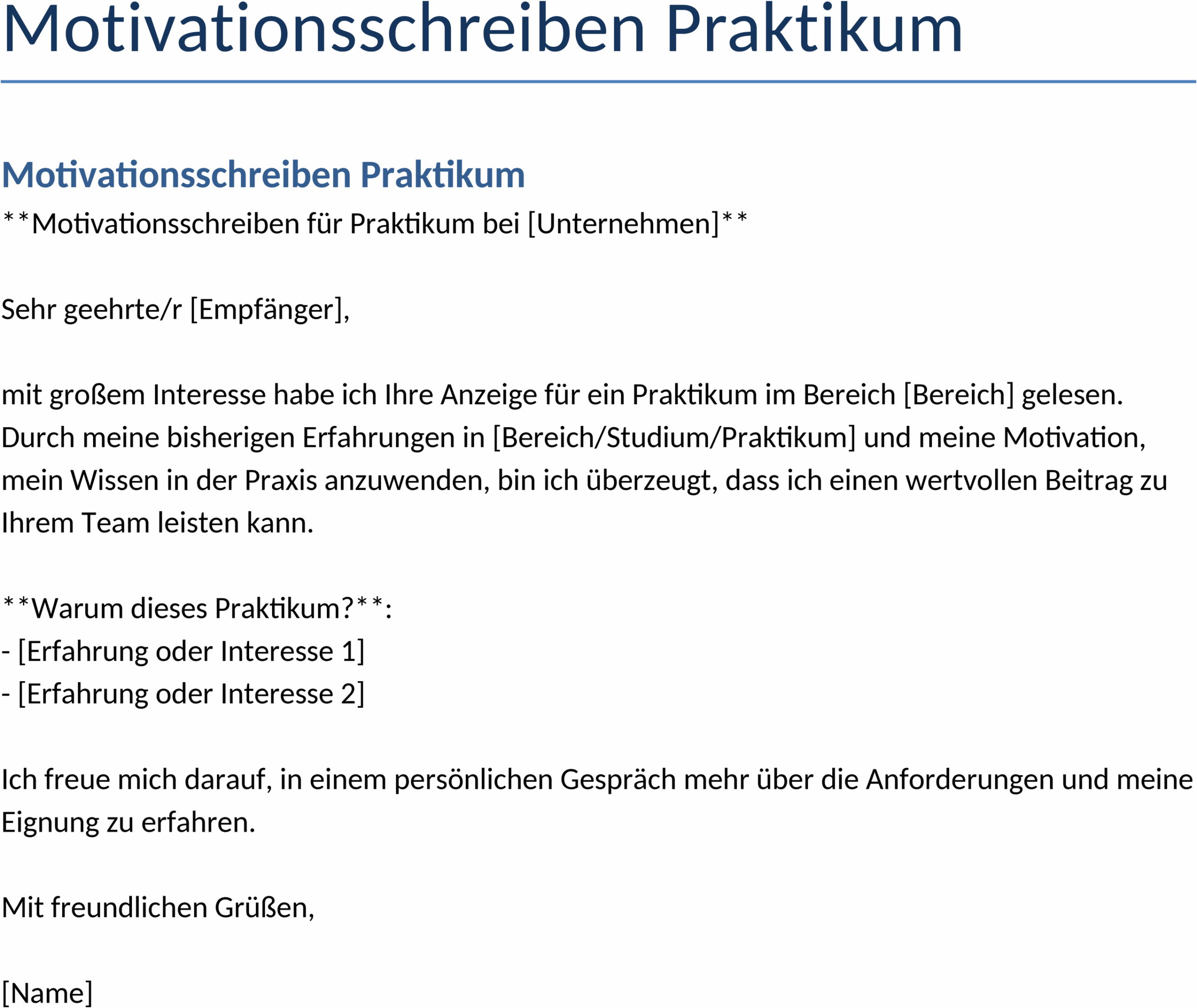 Motivationsschreiben für Praktikum als Word-Datei