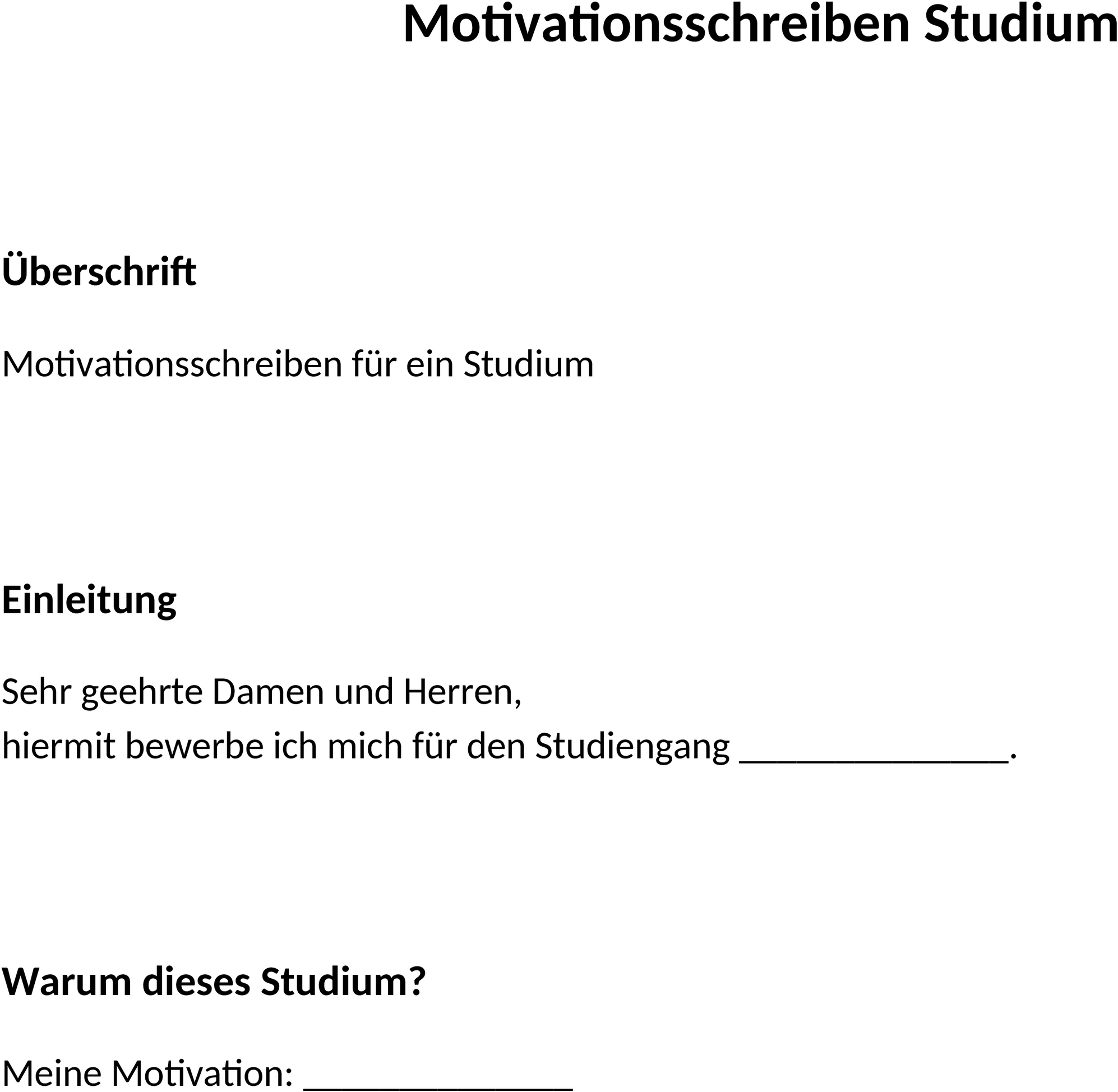 Motivationsschreiben Studium: Word-Vorlage
