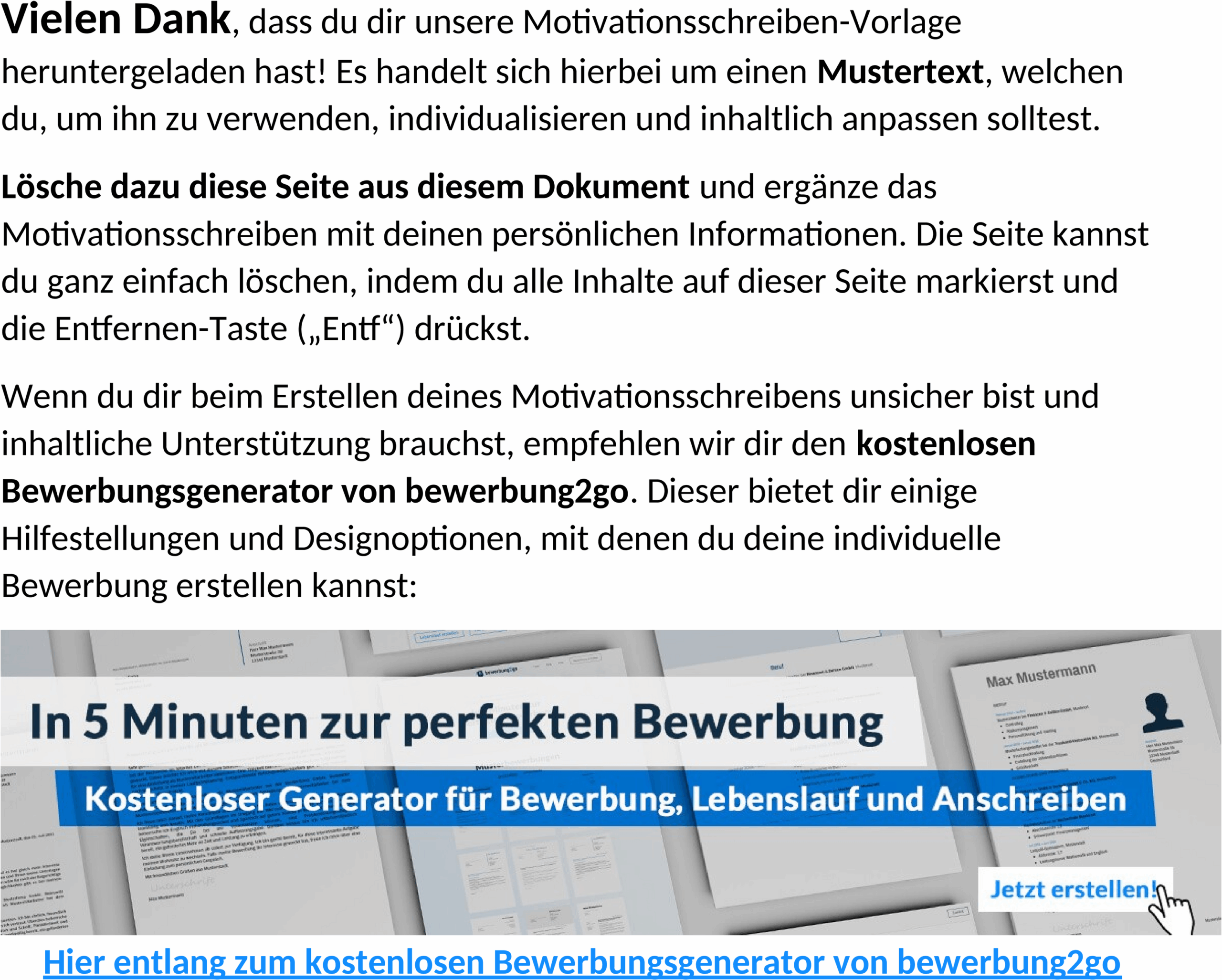 Motivationsschreiben Word-Vorlage Bewerbungsdokument