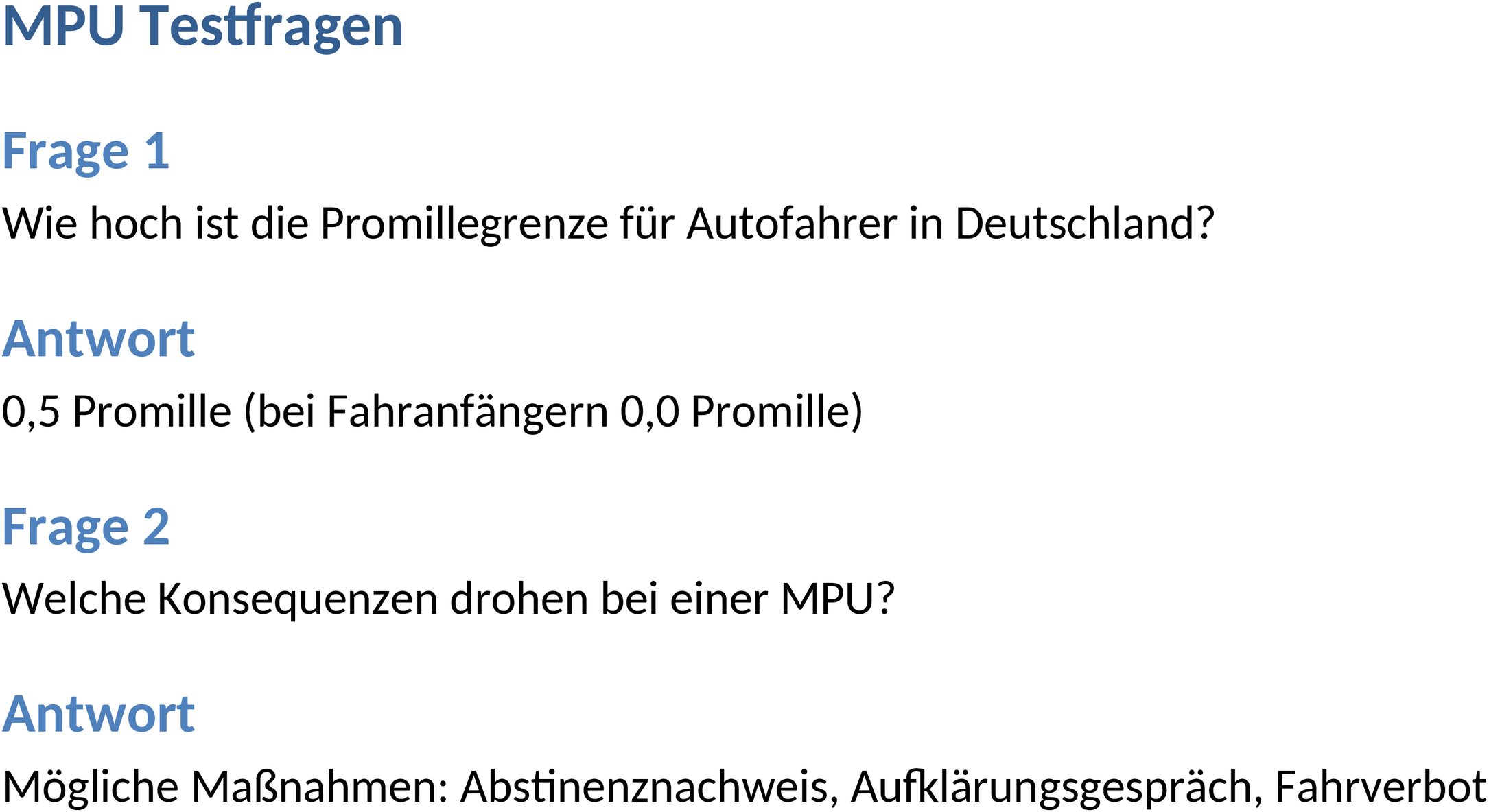 MPU Testfragen Word Vorlage