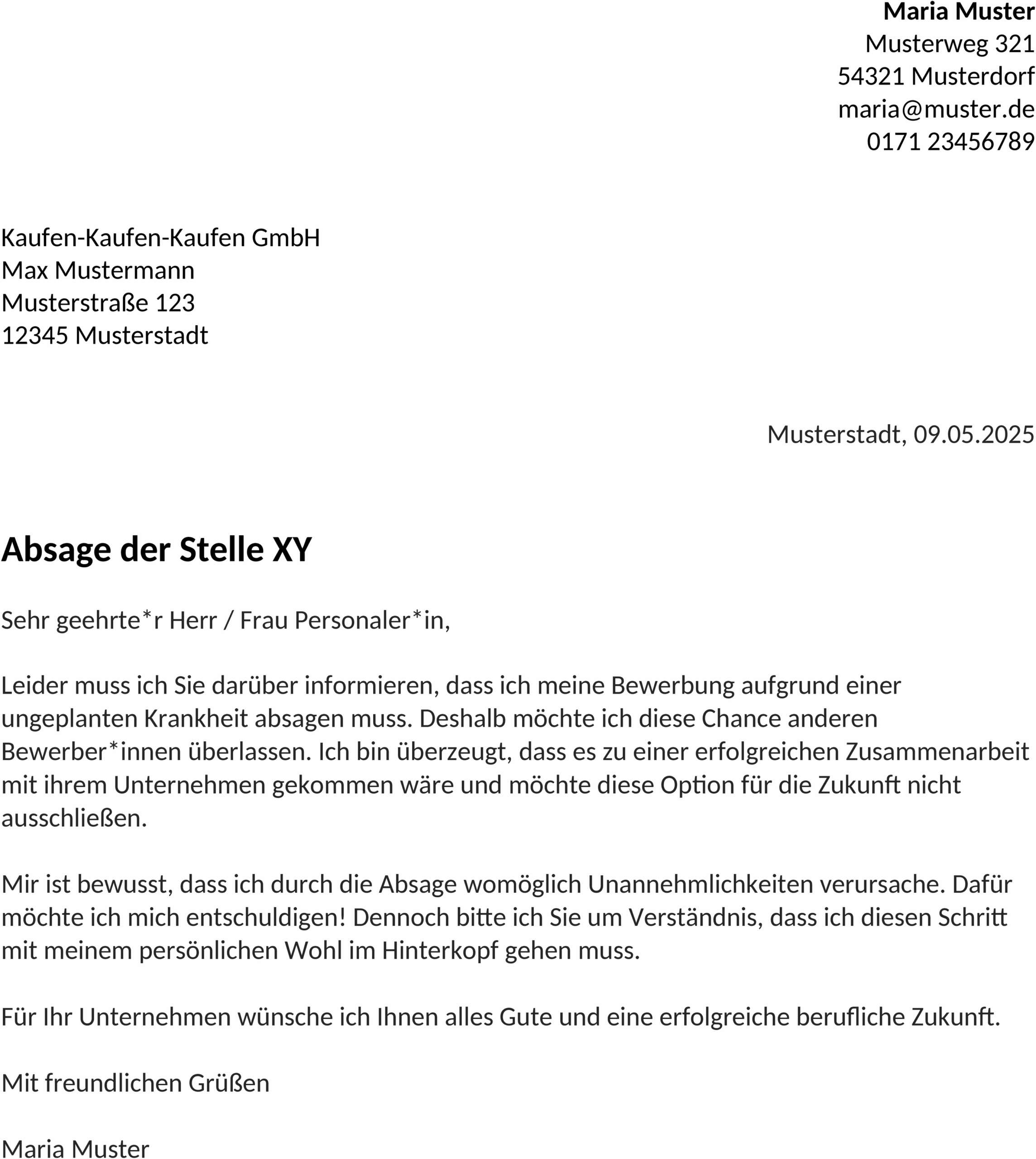 Word-Vorlage Absage Arbeitnehmer