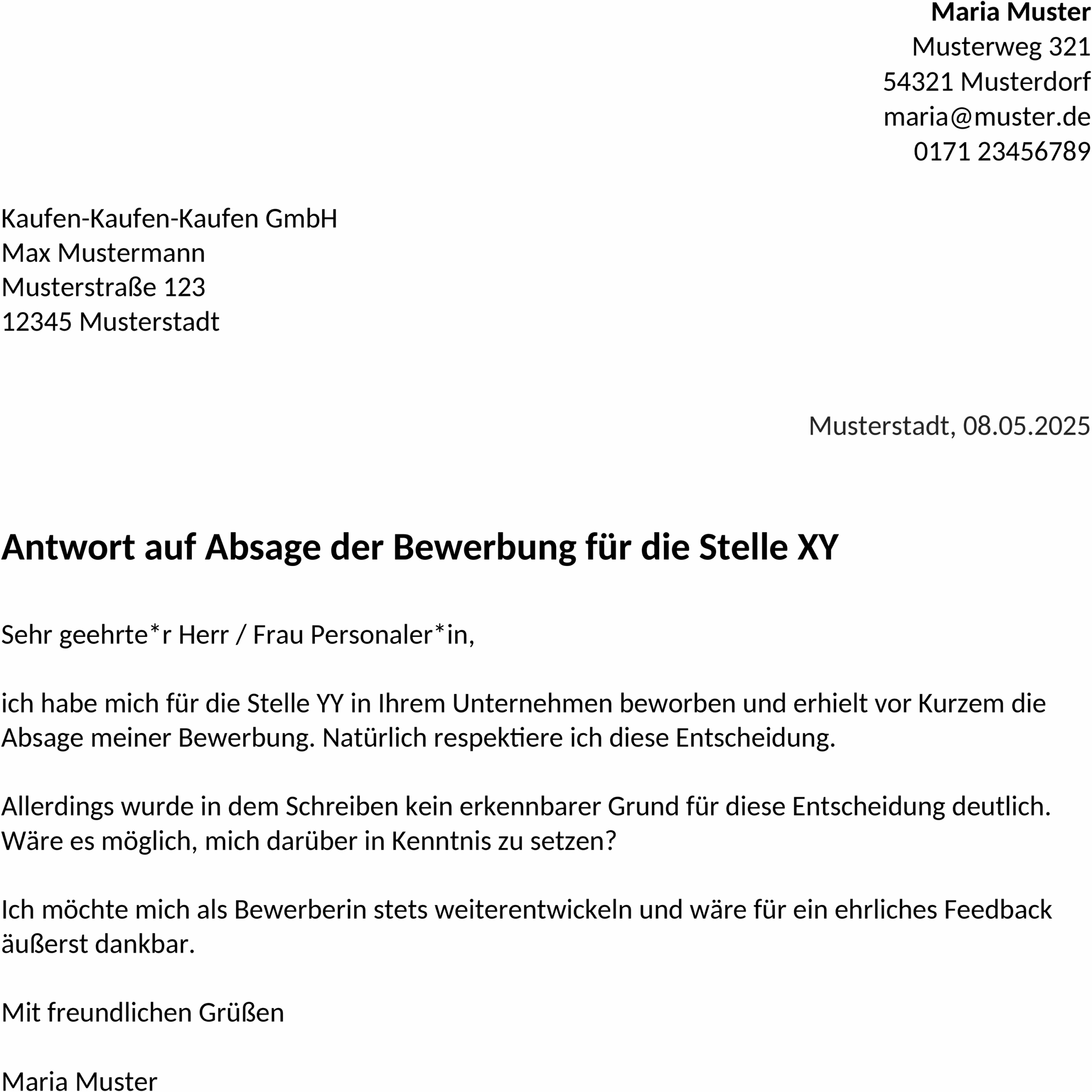 Word-Vorlage Absagebrief Arbeitnehmer