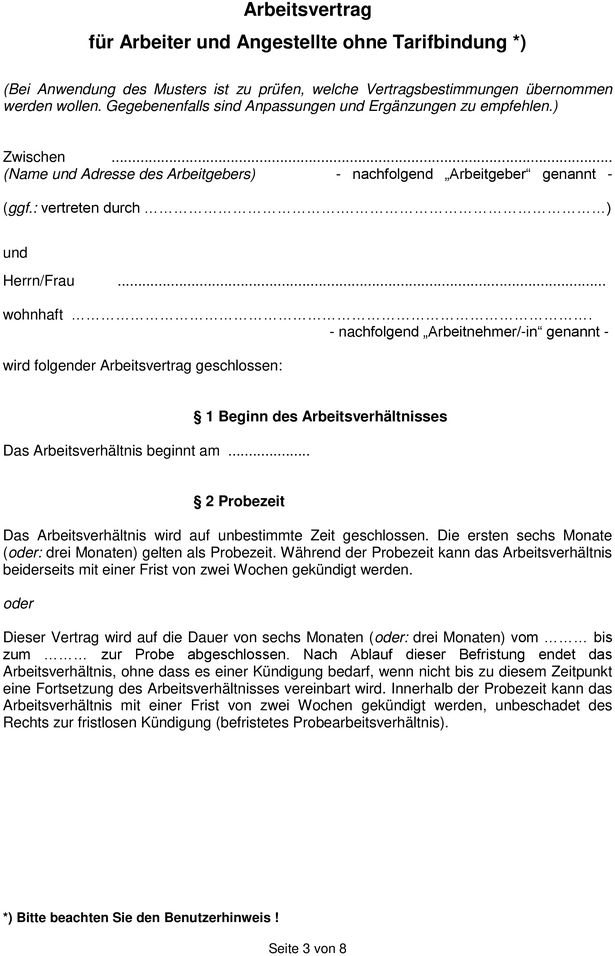 muster-eines-arbeitsvertrages