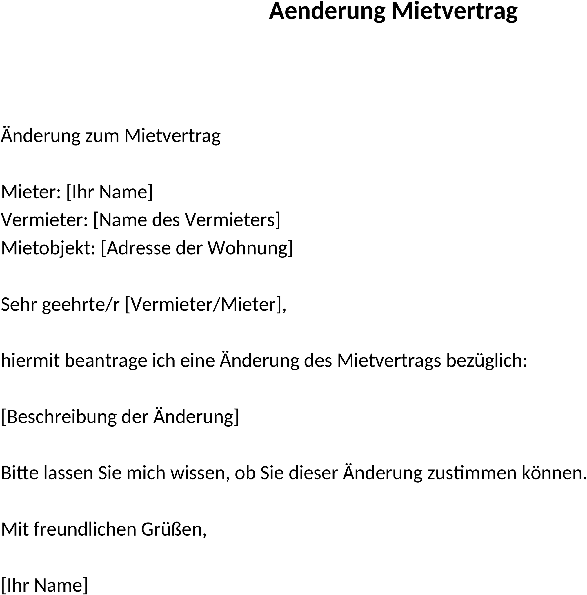Musteränderung Mietvertrag Word Vorlage