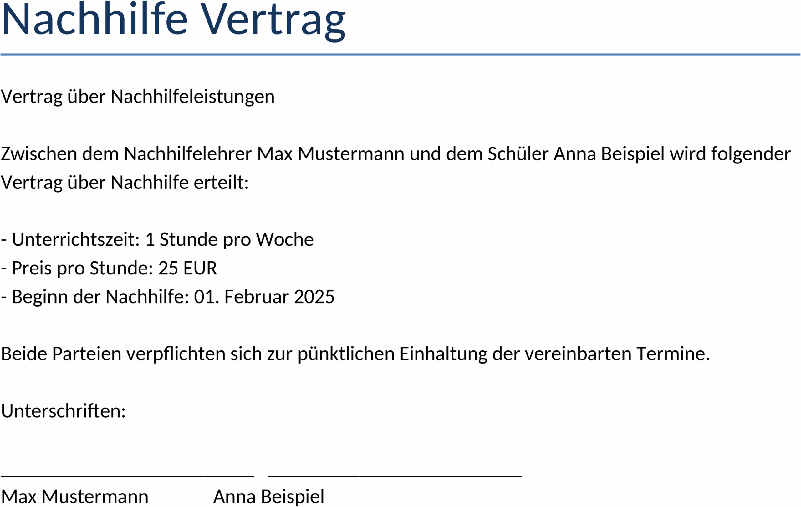 Nachhilfevertrag Word Vorlagendatei