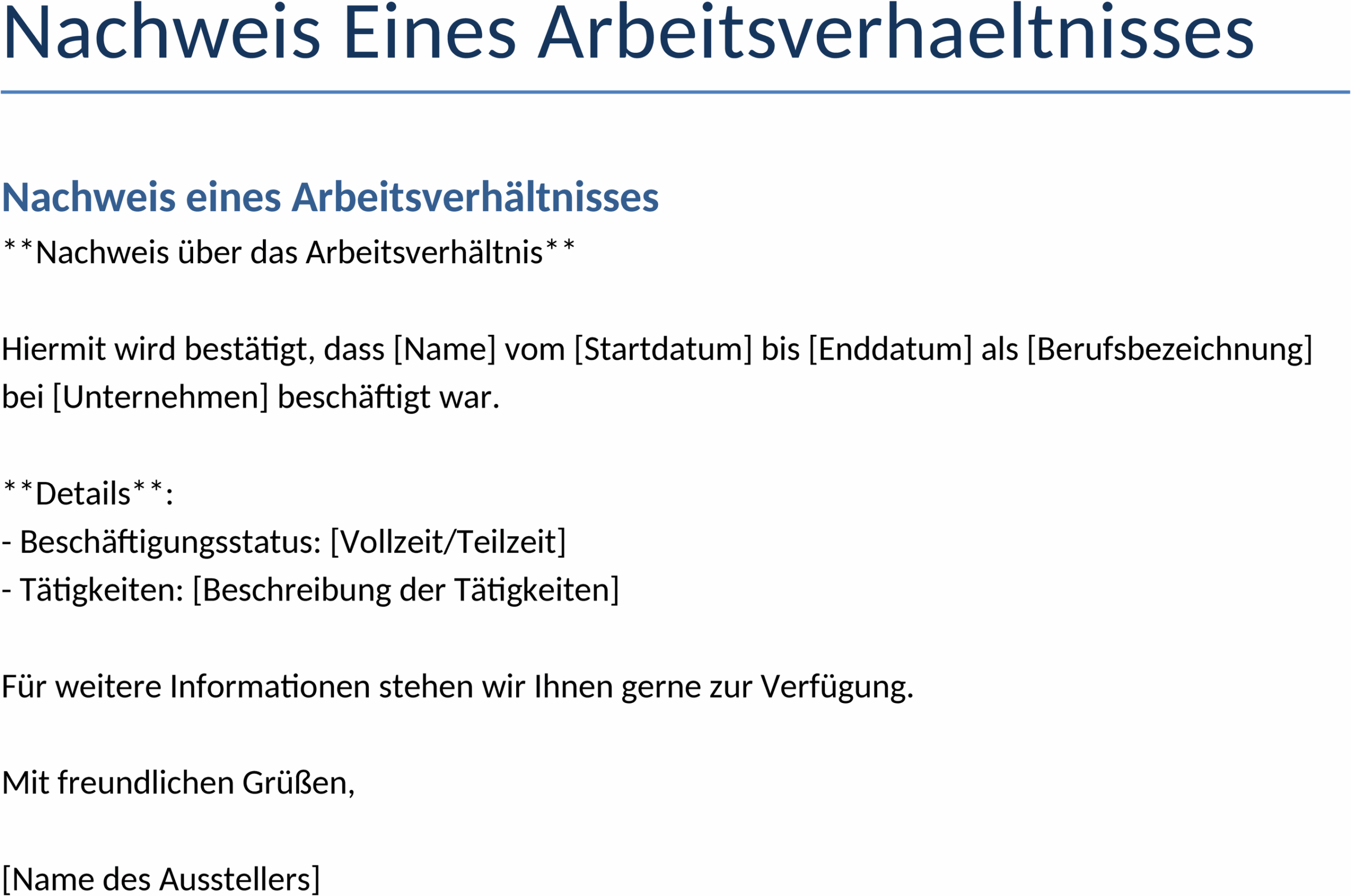 Nachweis eines Arbeitsverhältnisses Word-Dokument