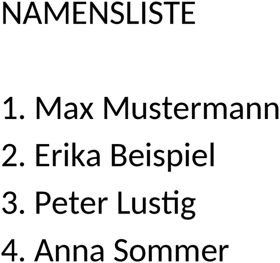 Namensliste Word Vorlage
