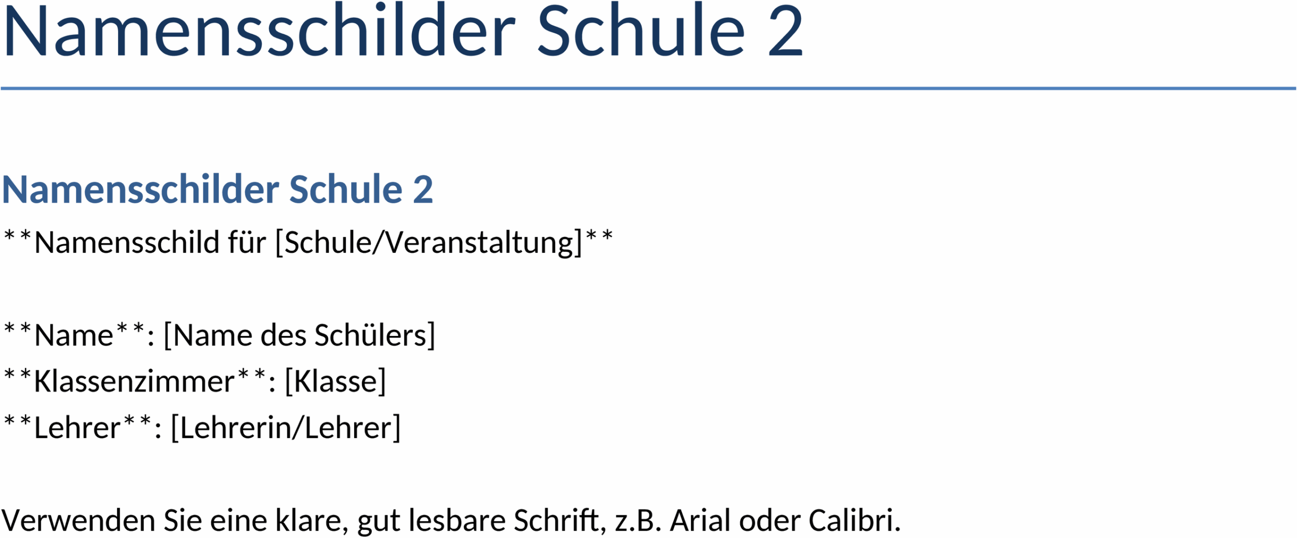 Namensschilder für die Schule – Word-Dokument