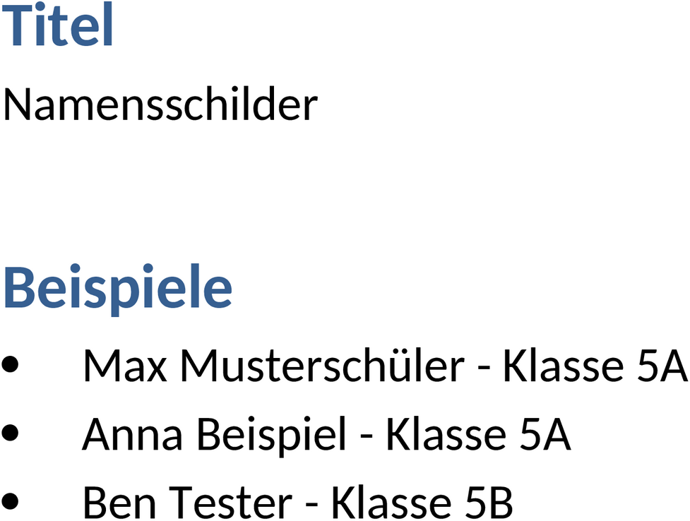 Namensschilder Schule Word-Dokument