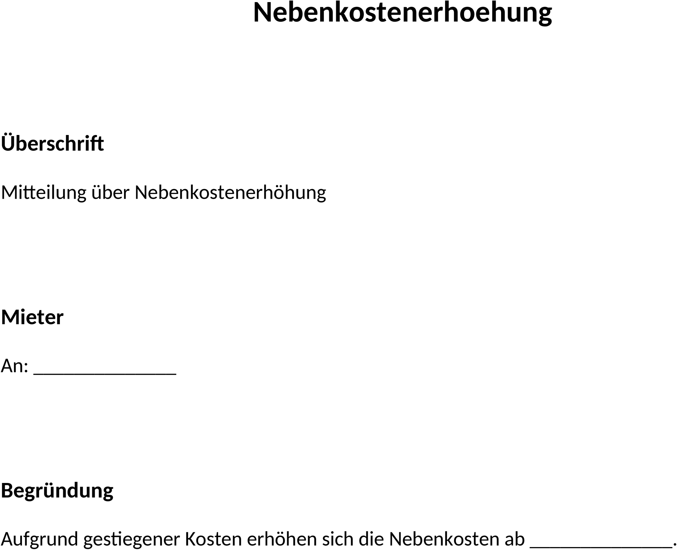 Nebenkostenerhöhung Word