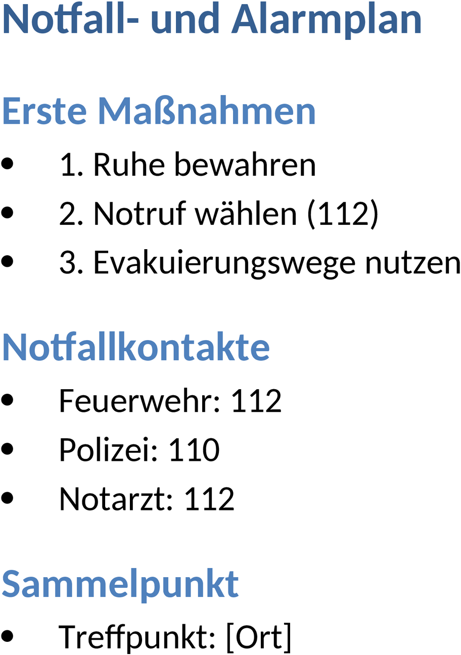Notfall- und Alarmplan Vorlagendatei