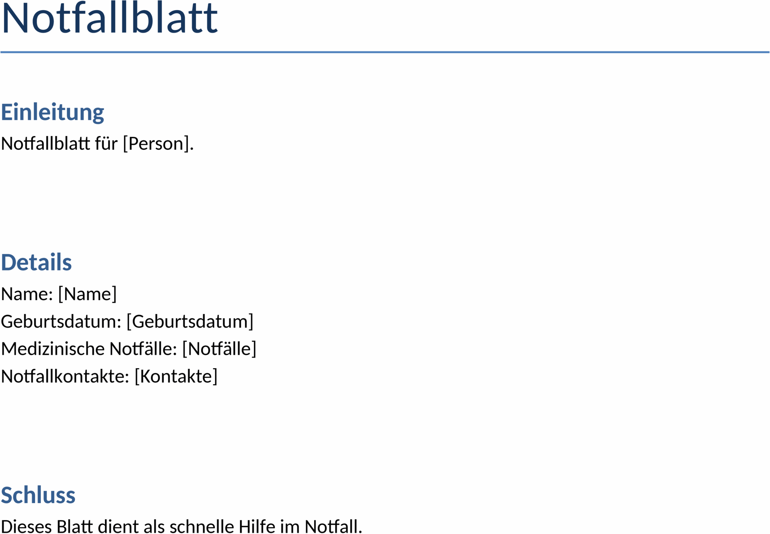 Notfallblatt Word-Dokument