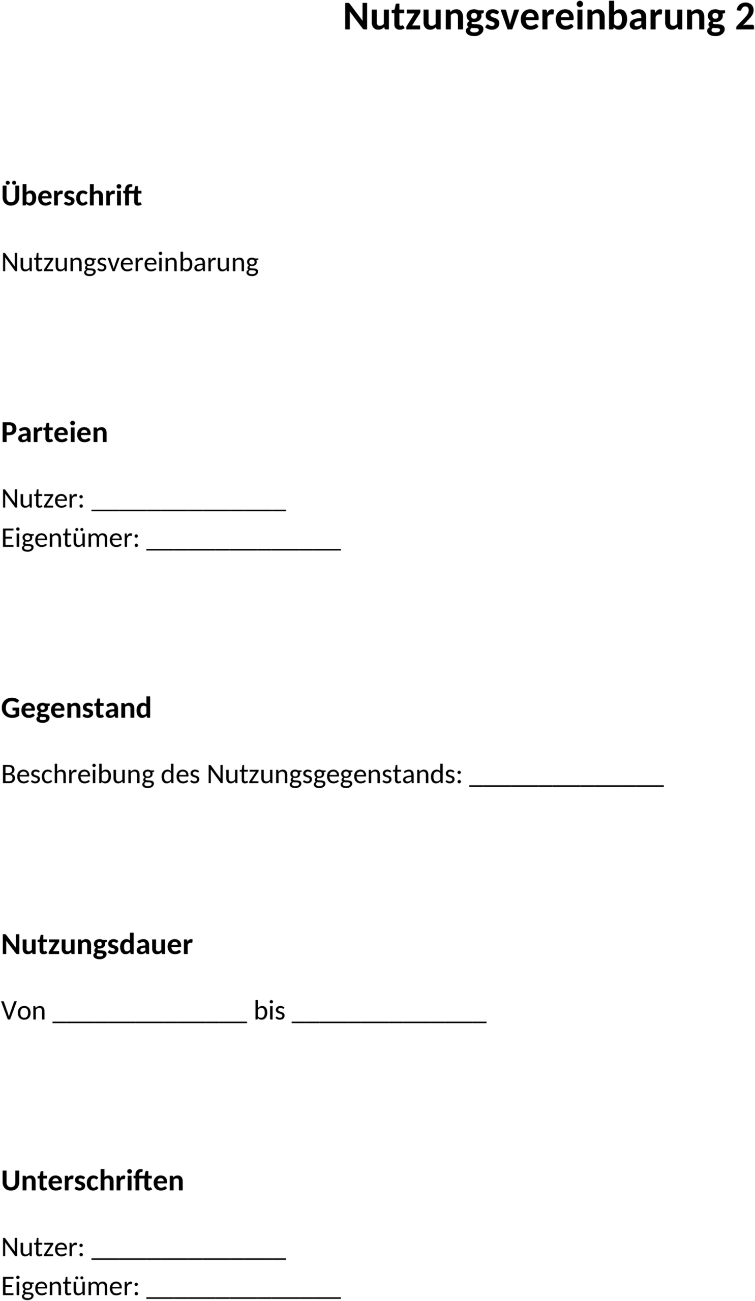 Nutzungsvereinbarung Word-Dokument
