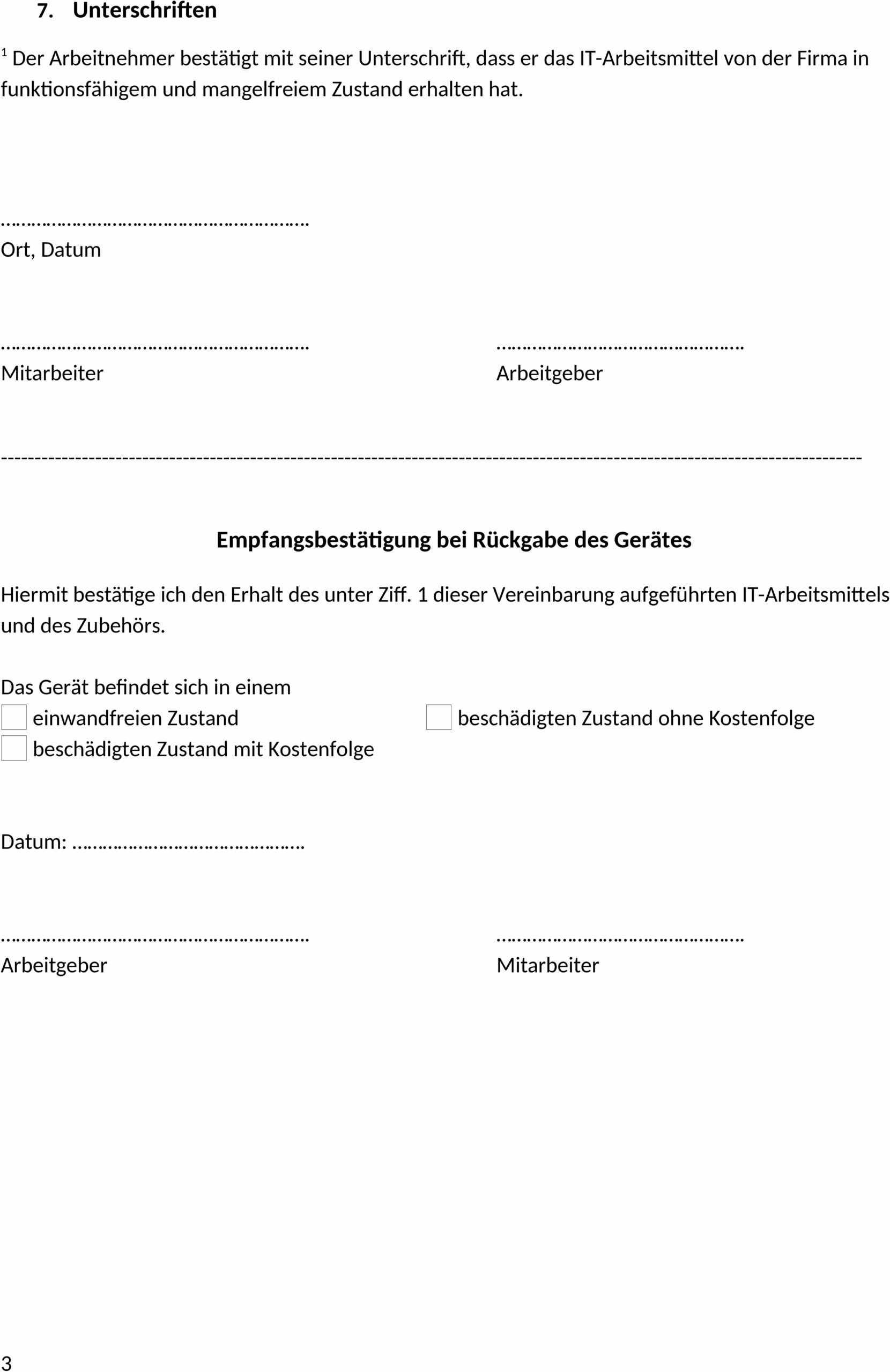 Nutzungsvereinbarung und Übergabe IT-Mittel Vorlage