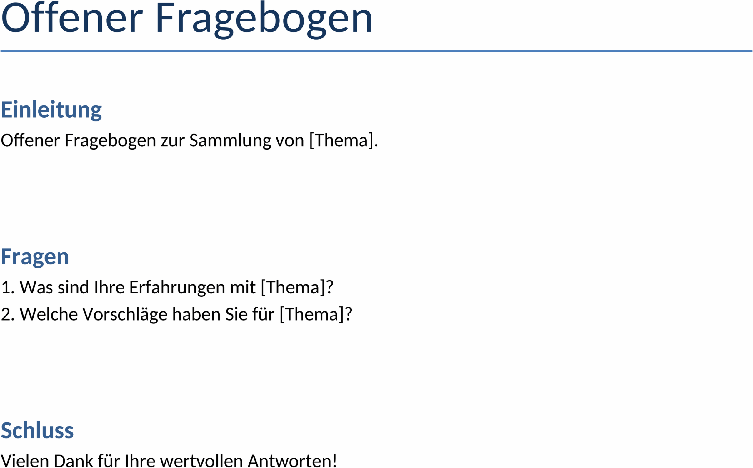 Offener Fragebogen Word-Vorlage