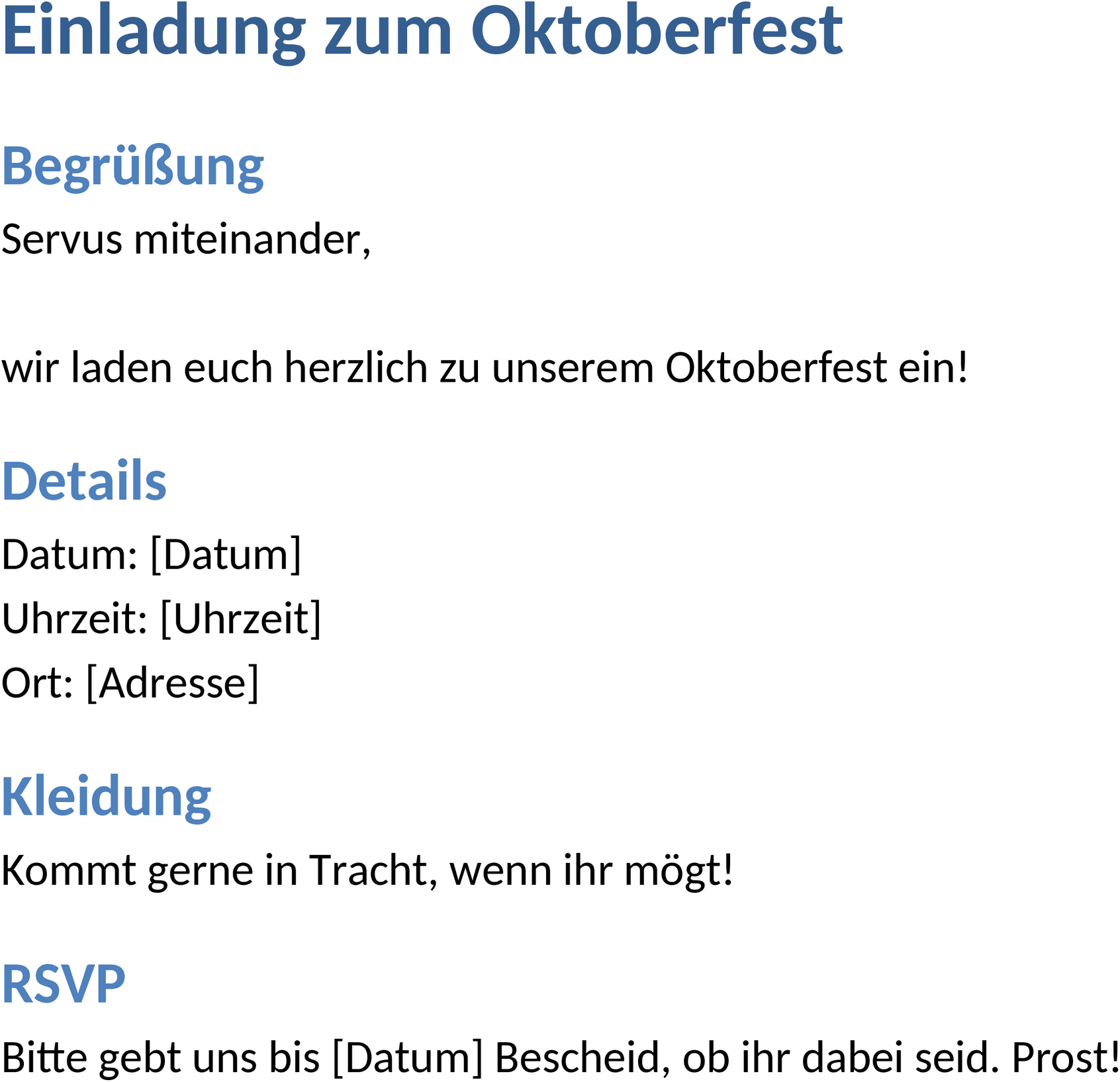 Oktoberfest Einladung Word-Vorlage