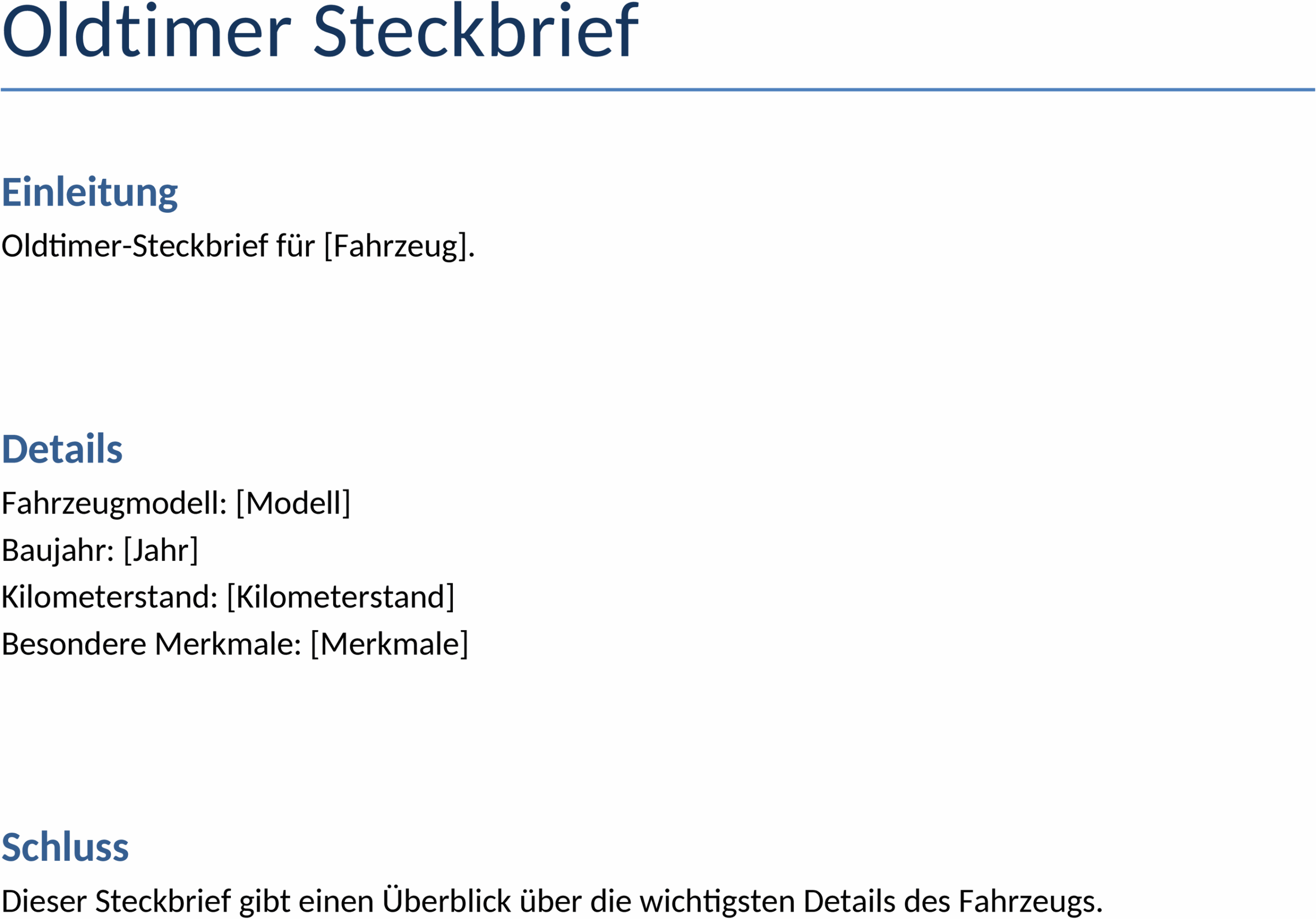 Oldtimer-Steckbrief: Word-Vorlage für Fahrzeugenthusiasten