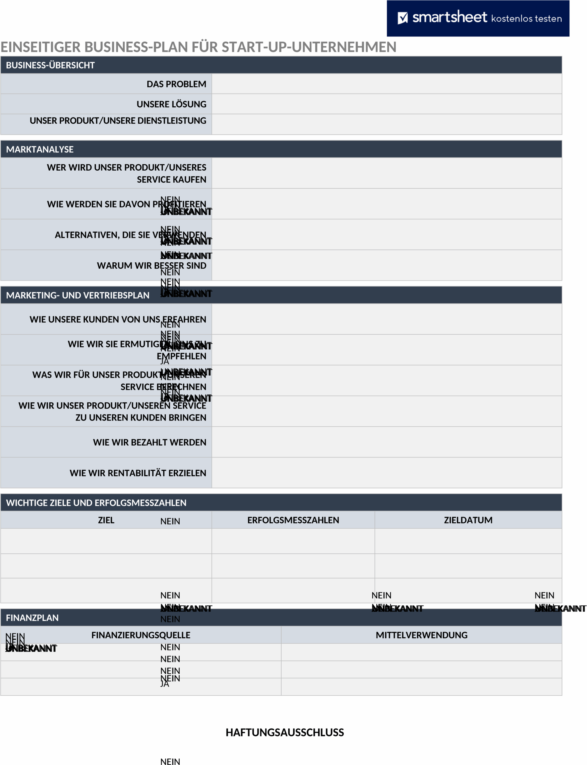 Word-Vorlage für One-Page-Businessplan für Start-ups