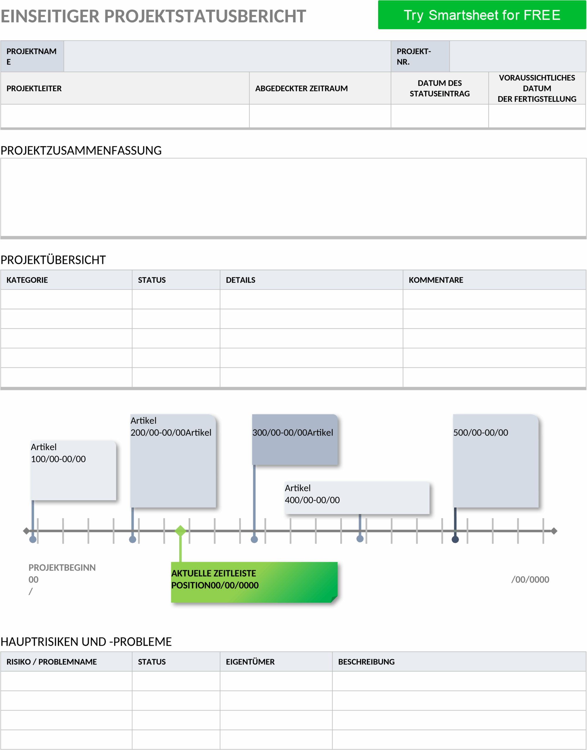 One Page Project Status Report im Word-Format