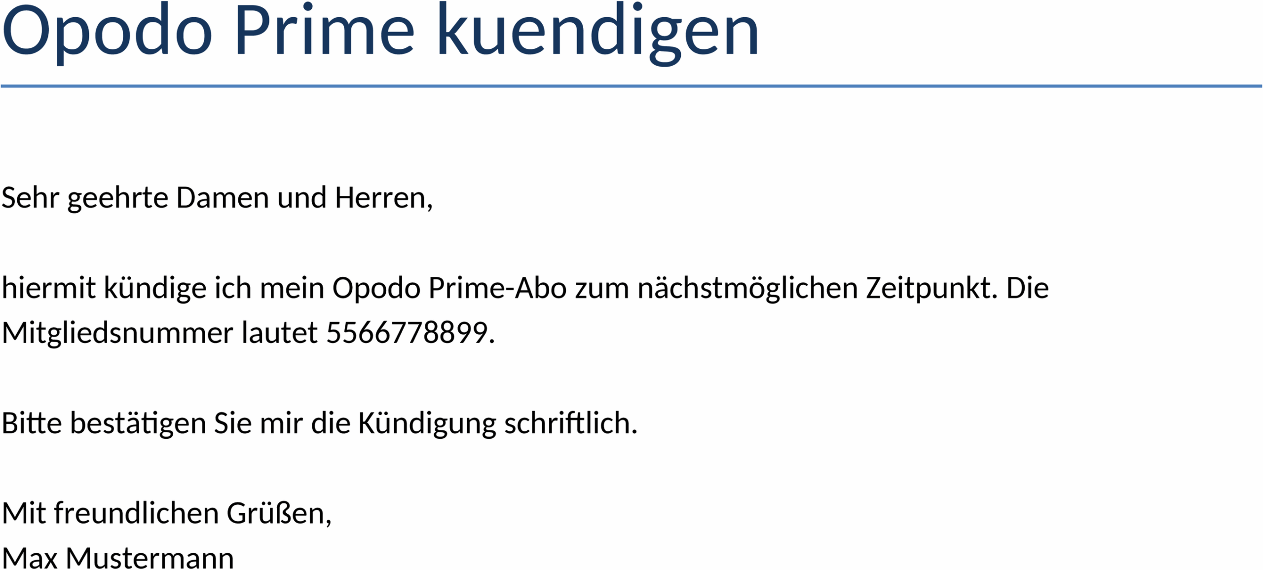 Word-Dokument zur Opodo Prime Kündigung