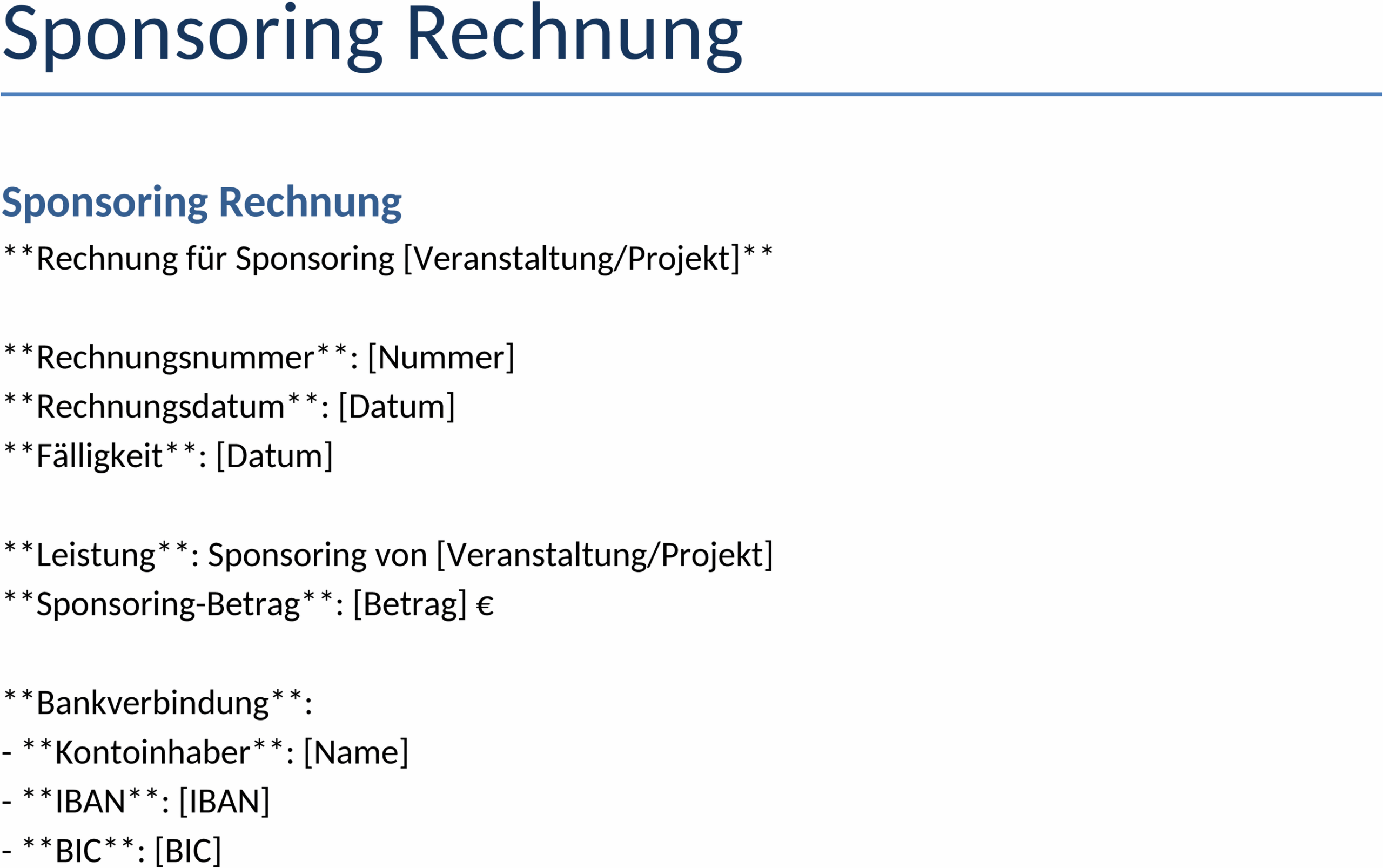 Optimierte Word-Vorlage für Sponsoring-Rechnung