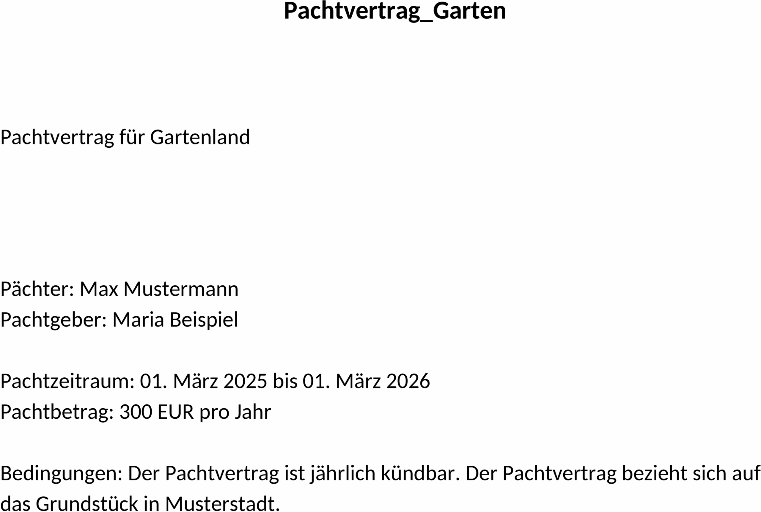 Pachtvertrag für Garten als Word-Datei