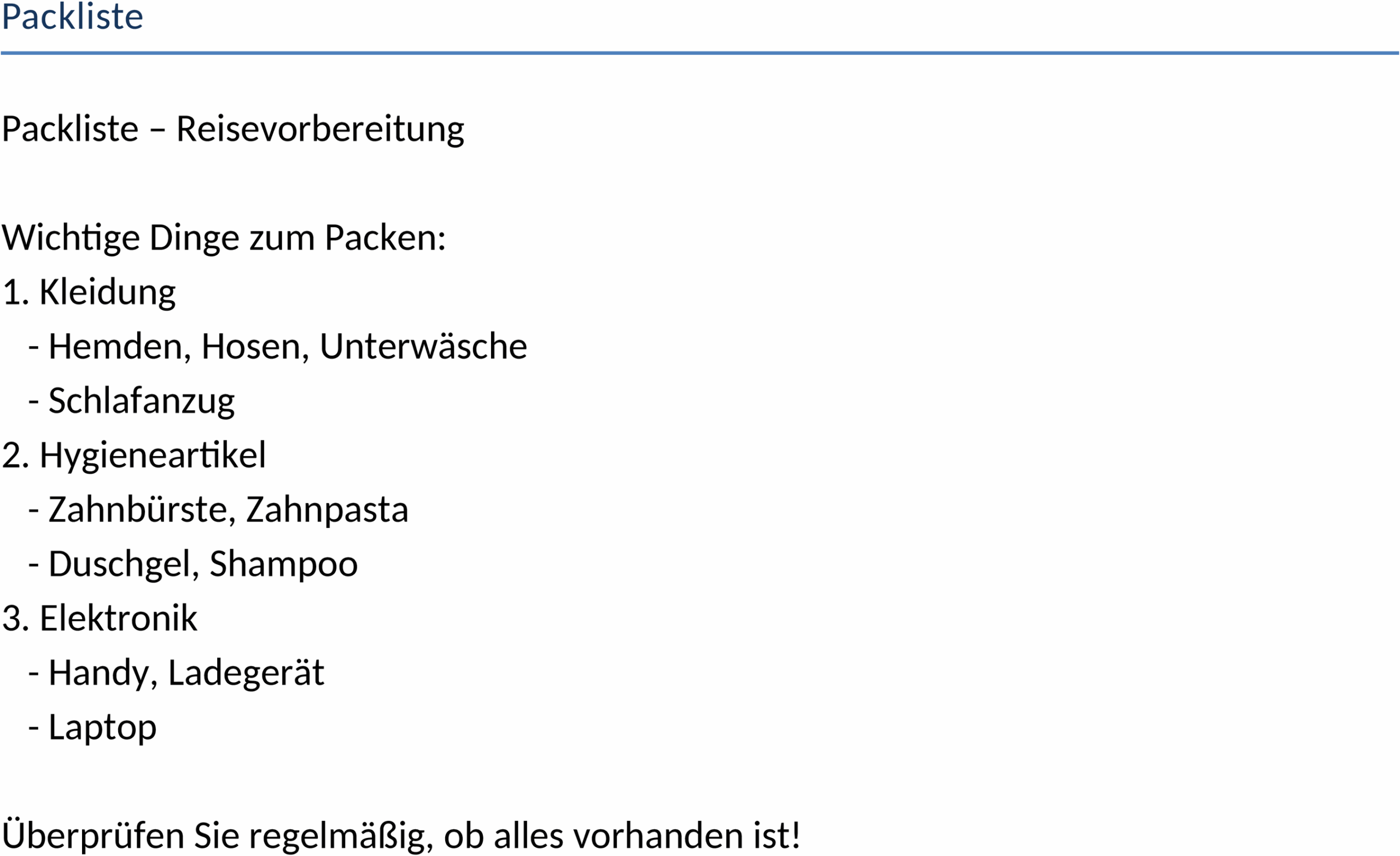 Packliste im Word-Format