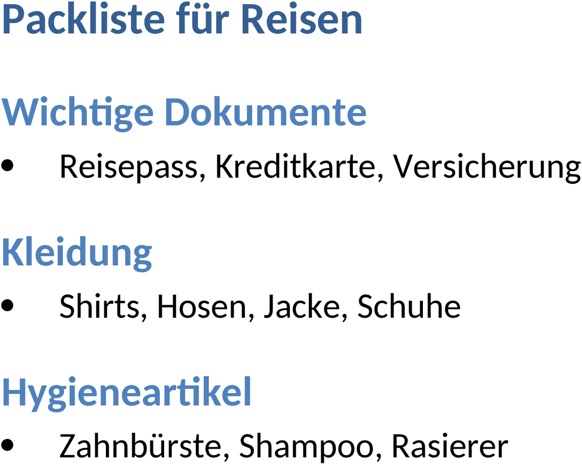 Packliste im Word-Format