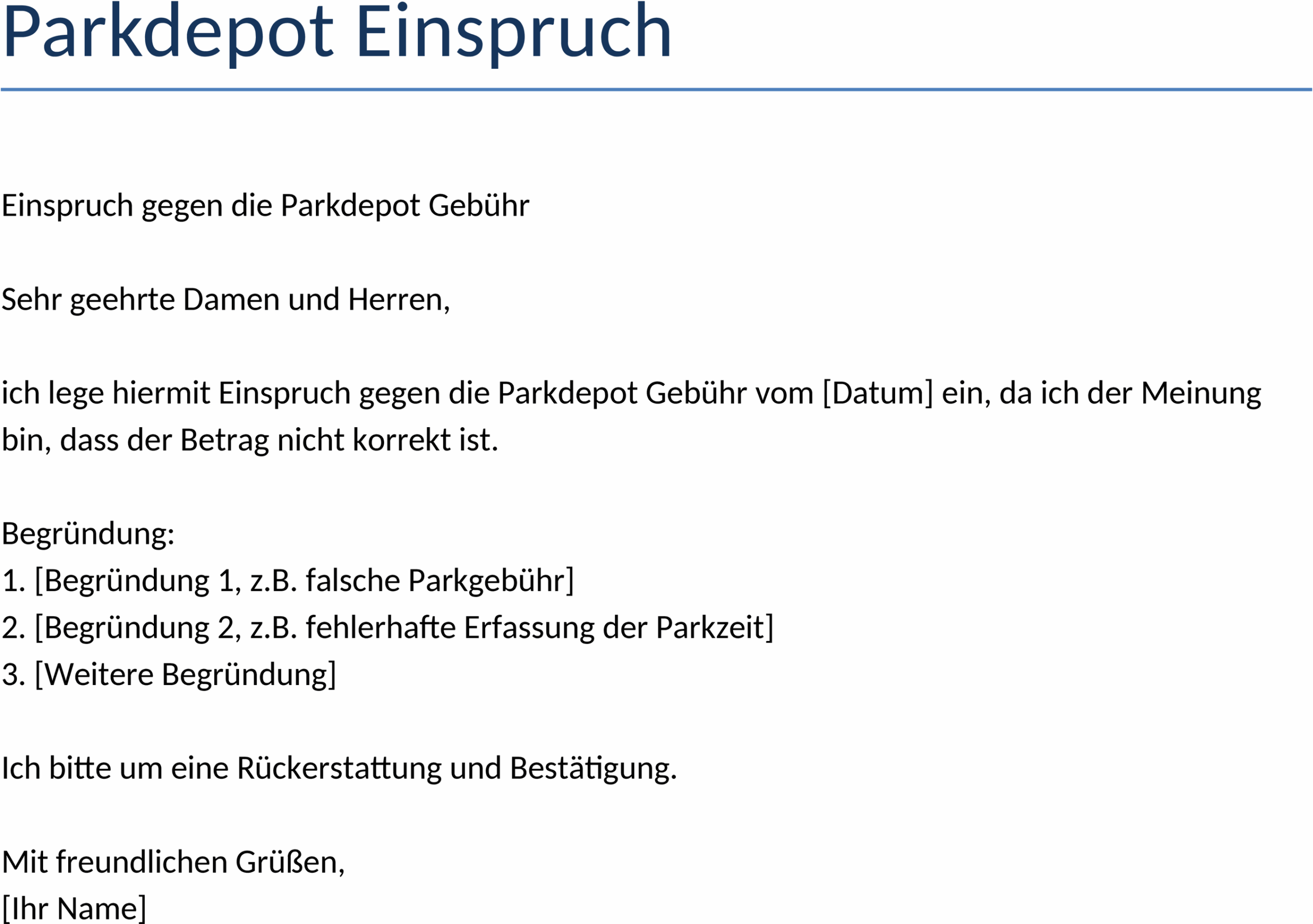 Parkverstoß Einspruch Word-Vorlage