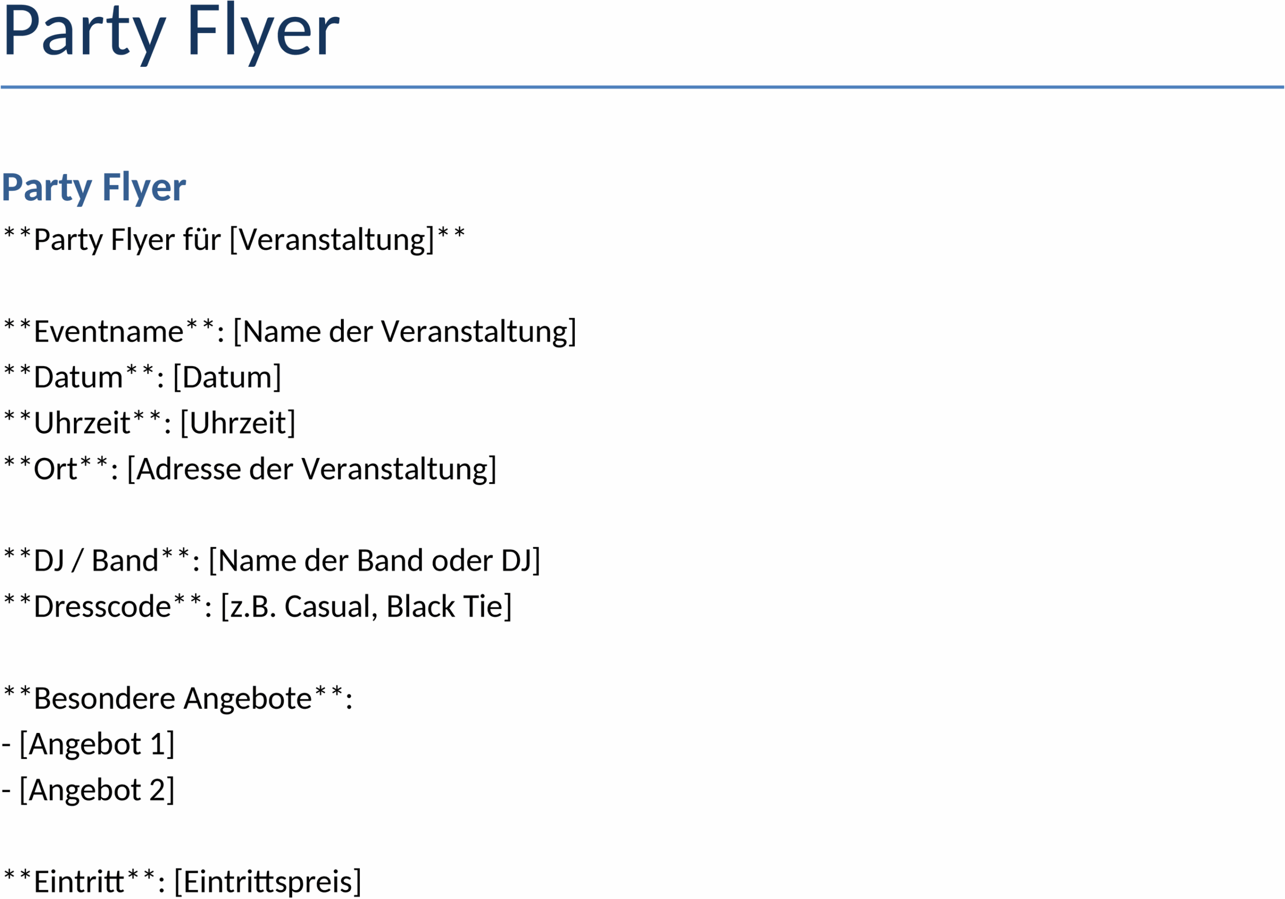 Party-Flyer Word-Vorlage