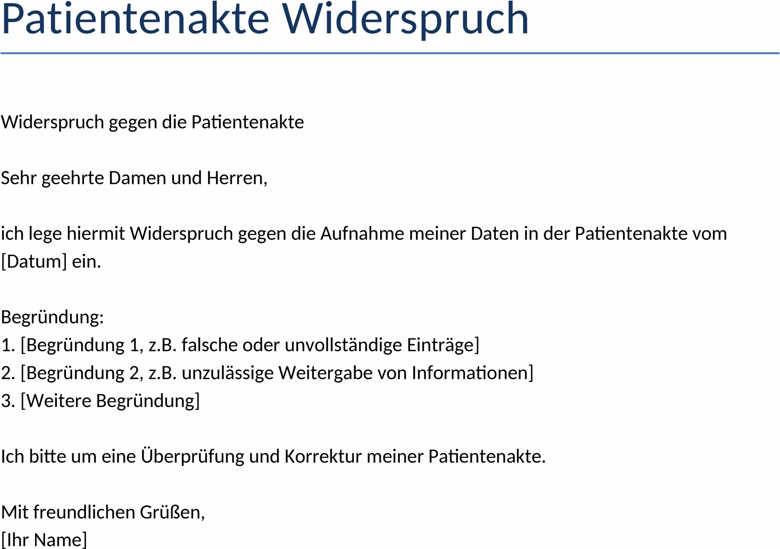 Patientenakte Widerspruch Word