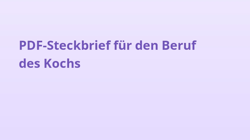 PDF-Steckbrief für den Beruf des Kochs
