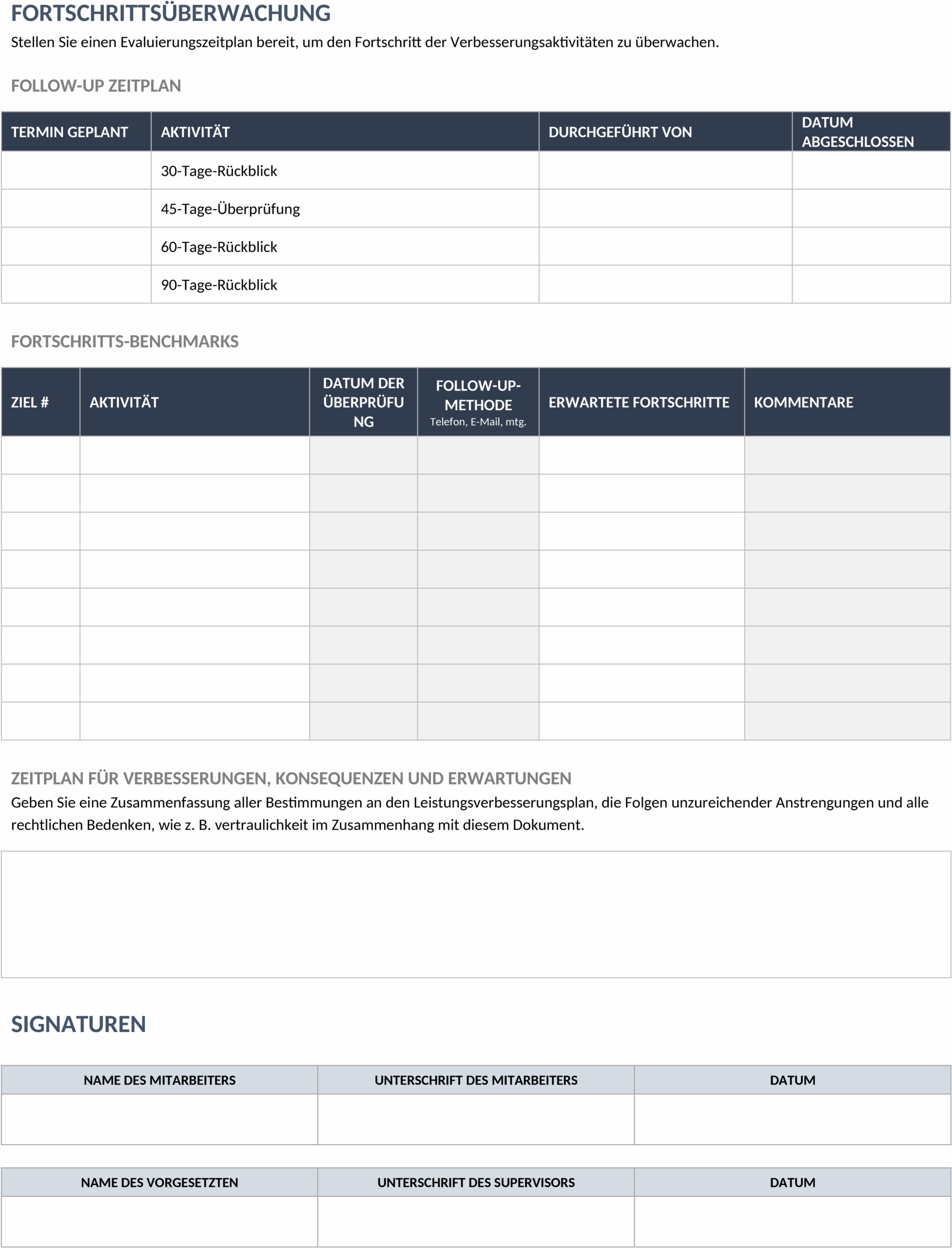 Performance Improvement Plan Word-Dokument