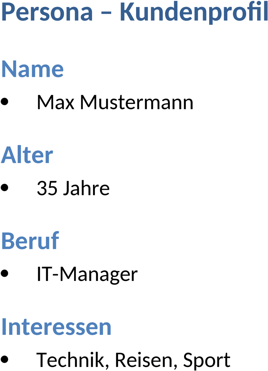 Persona-Vorlage für Word