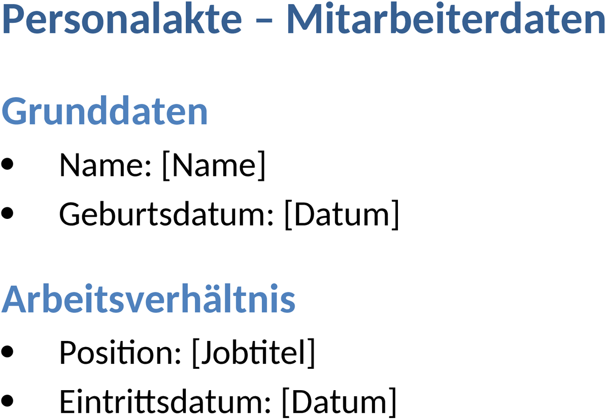 Personalakte Word-Vorlage