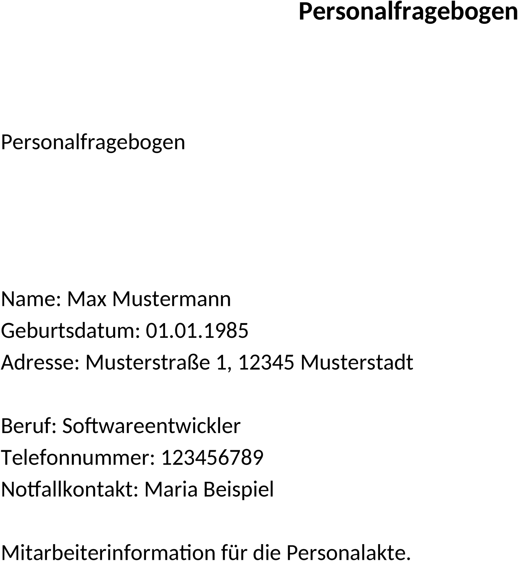 Personalfragebogen im Word-Format