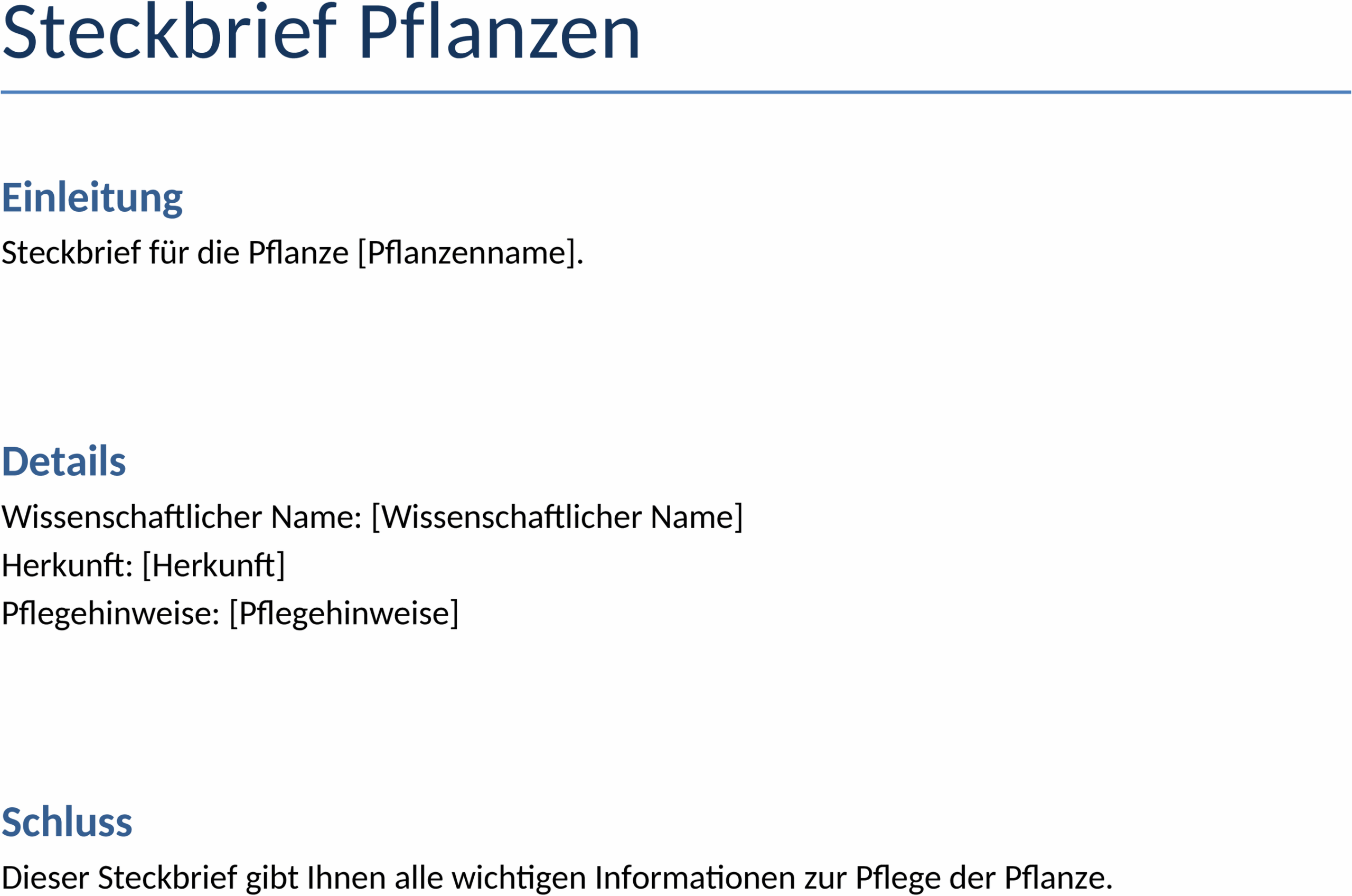 Word-Dokument Pflanzenprofil Vorlage