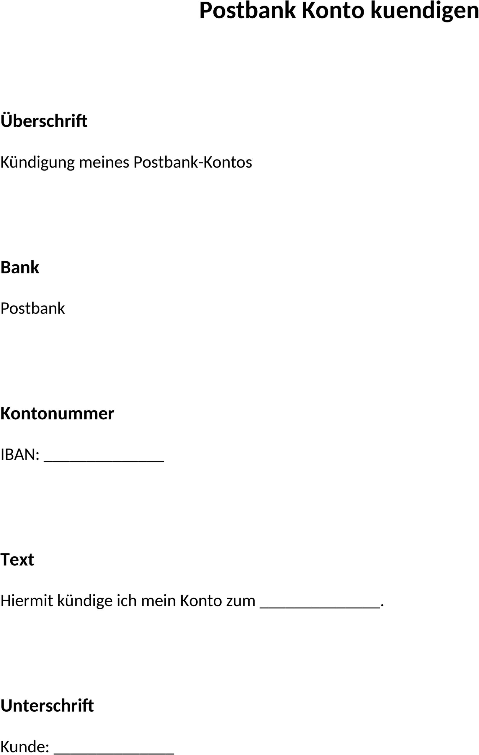 Word-Vorlage für die Kündigung eines Postbank-Kontos