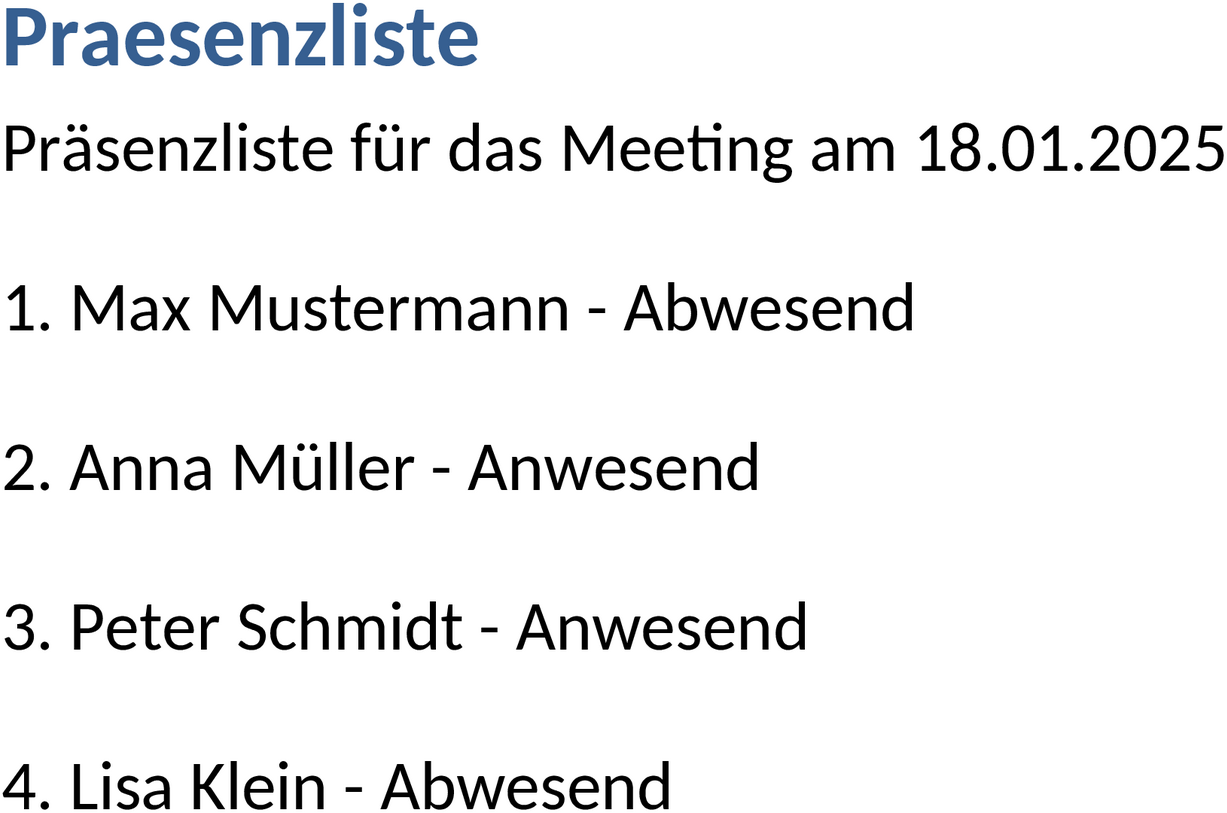 Präsenzliste Word Vorlage für Veranstaltungen